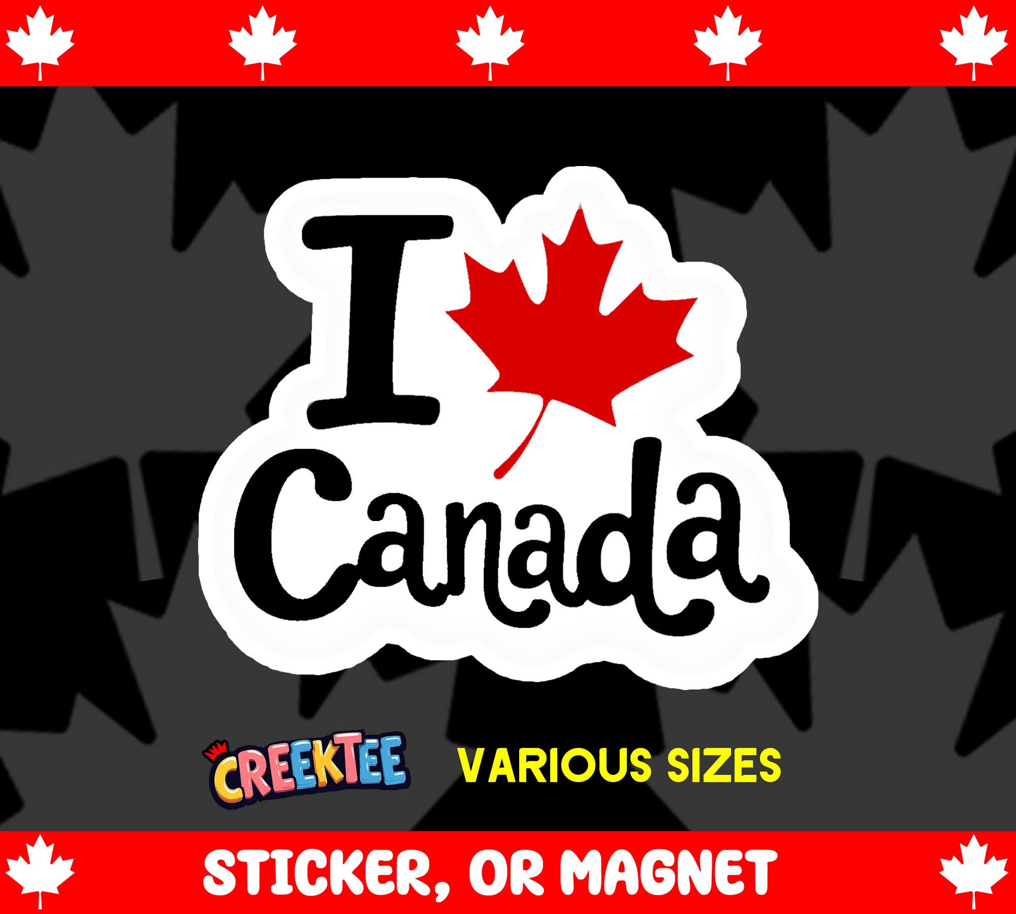 I heart Canada Die Cut Vinyl Sticker  Window Cling or Magnet with Laminate Coating in Various Sizes - Custom Bumper Sticker, Vinyl Sticker, or Magnet
