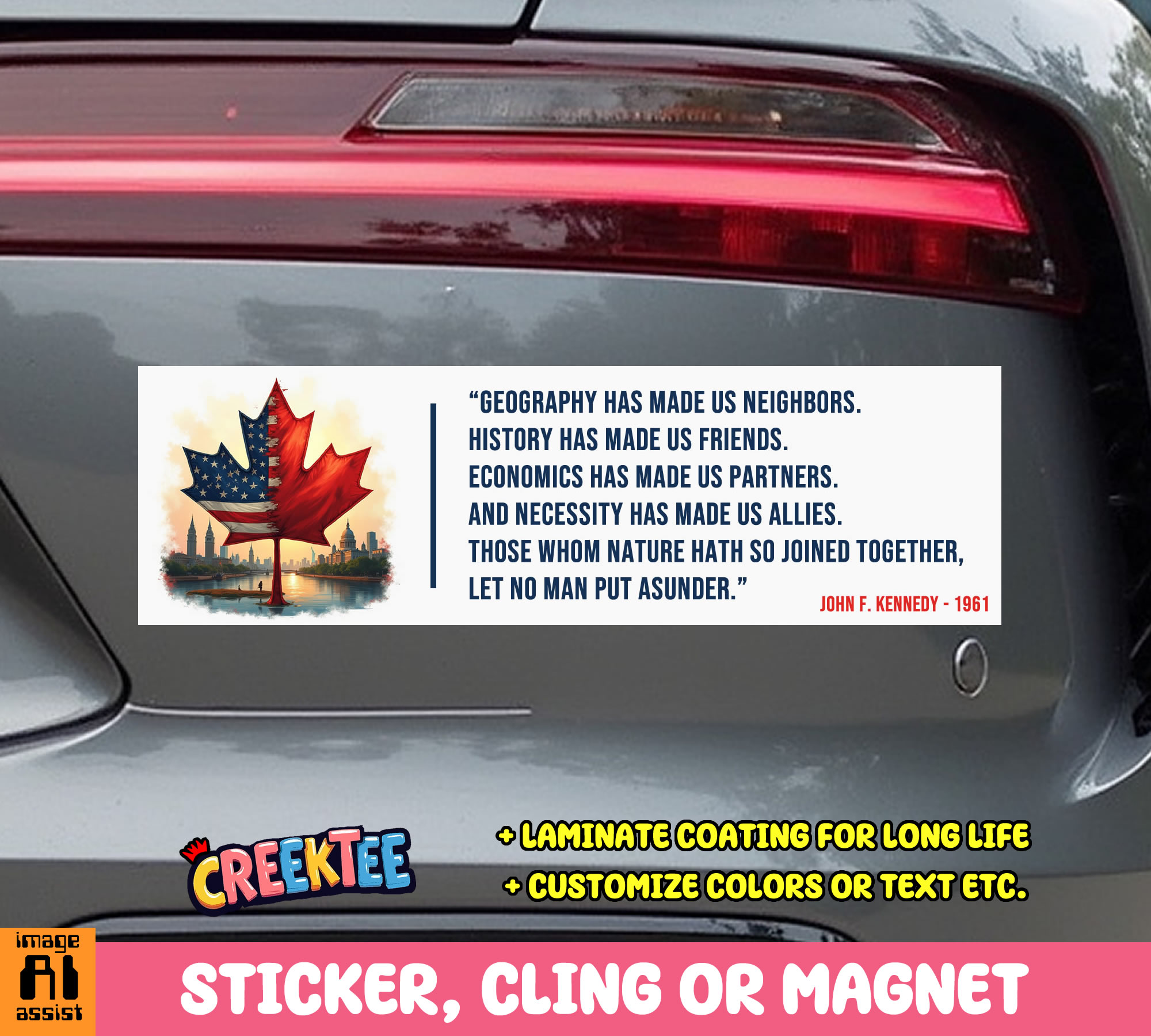 Canada Bumper Sticker Vinyl Bumper Sticker  Window Cling or Magnet in UV Laminate Coating and Various Sizes - Custom Bumper Sticker, Vinyl Sticker, or Magnet