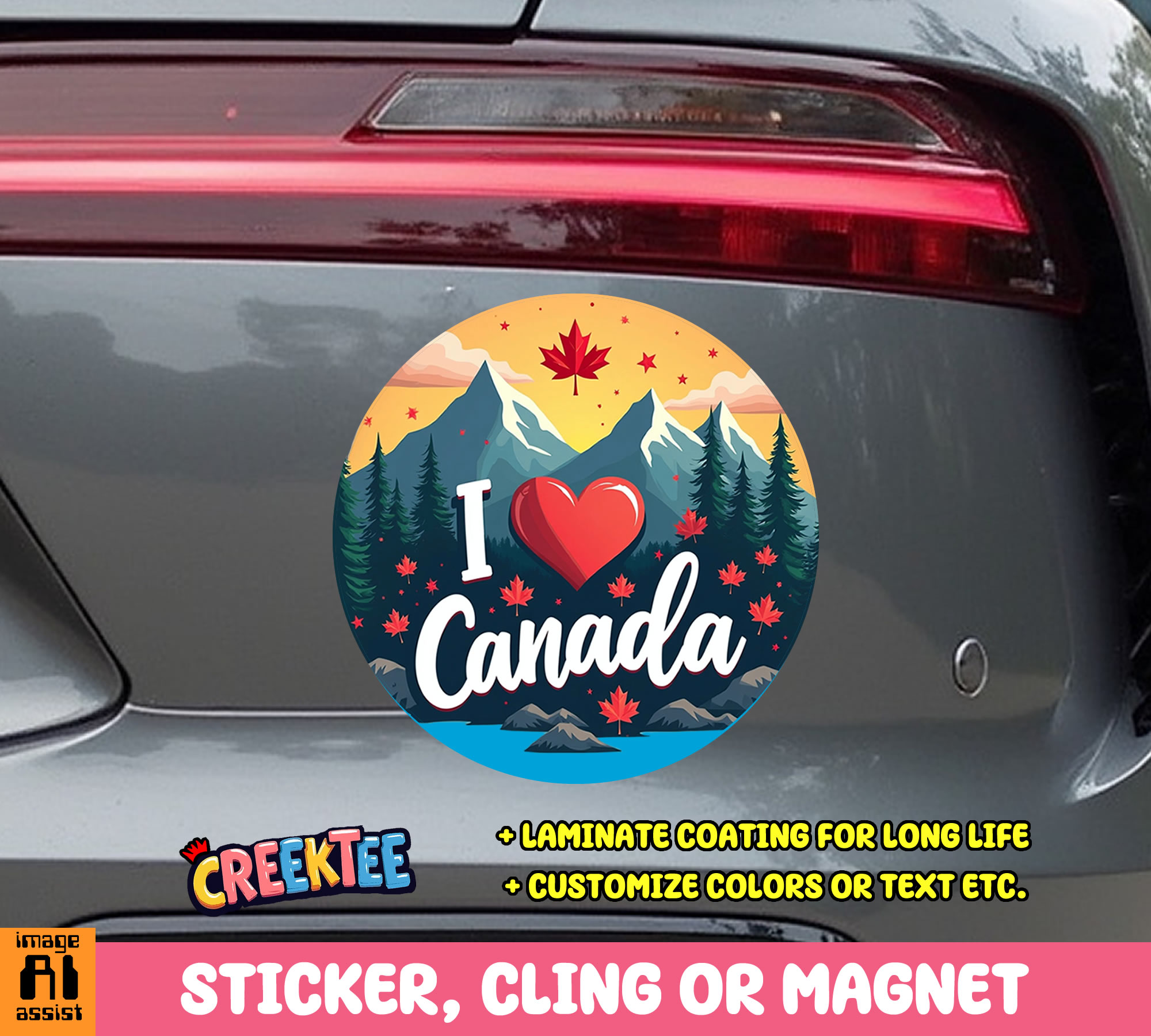 I Love Canada Vinyl Sticker  Window Cling or Magnet with Laminate Coating in Various Sizes - Custom Bumper Sticker, Vinyl Sticker, or Magnet