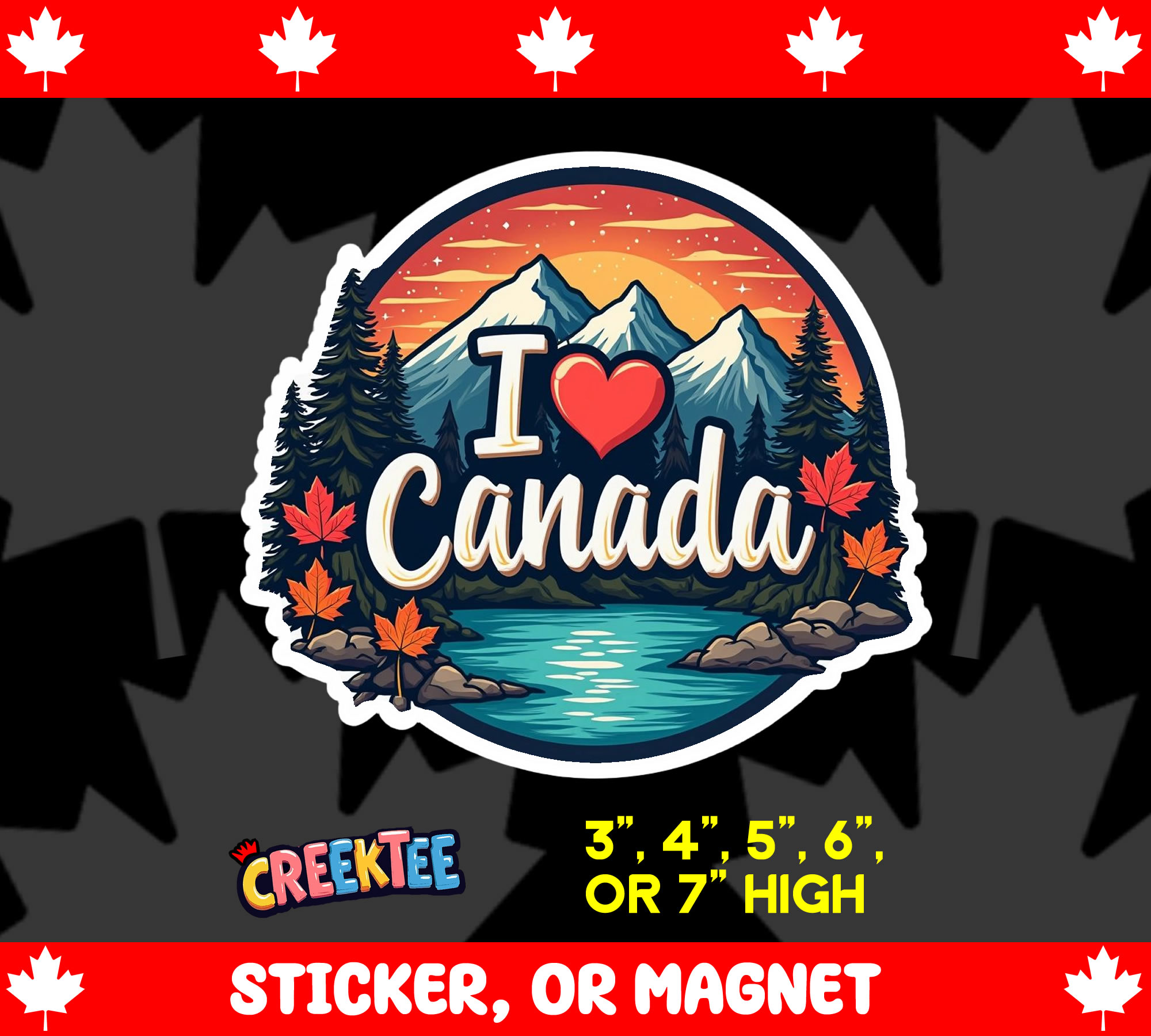 I Love Canada Die Cut Vinyl Sticker  Window Cling or Magnet with Laminate Coating in Various Sizes - Custom Bumper Sticker, Vinyl Sticker, or Magnet