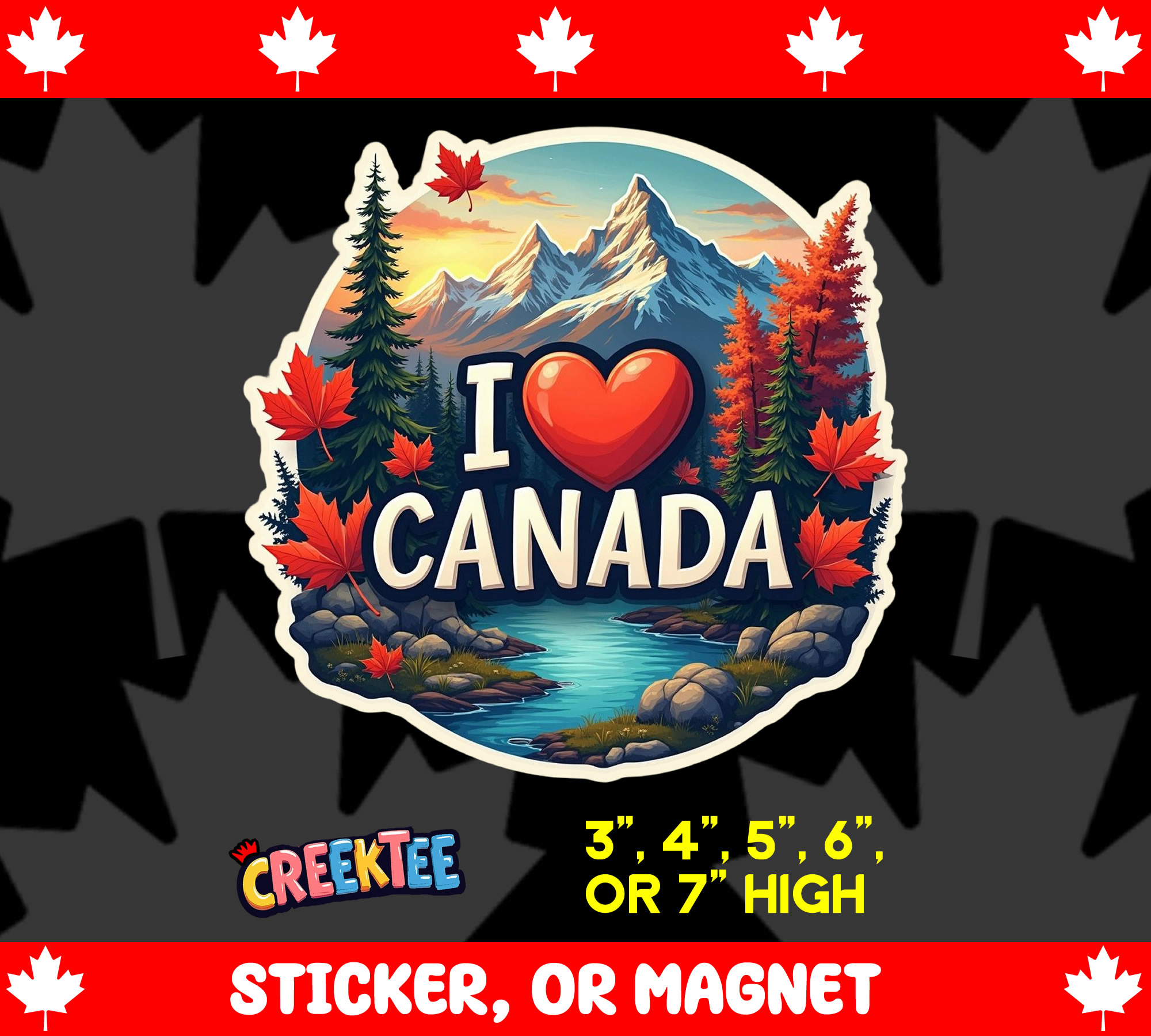 I Love Canada Die Cut Vinyl Sticker  Window Cling or Magnet with Laminate Coating in Various Sizes - Custom Bumper Sticker, Vinyl Sticker, or Magnet