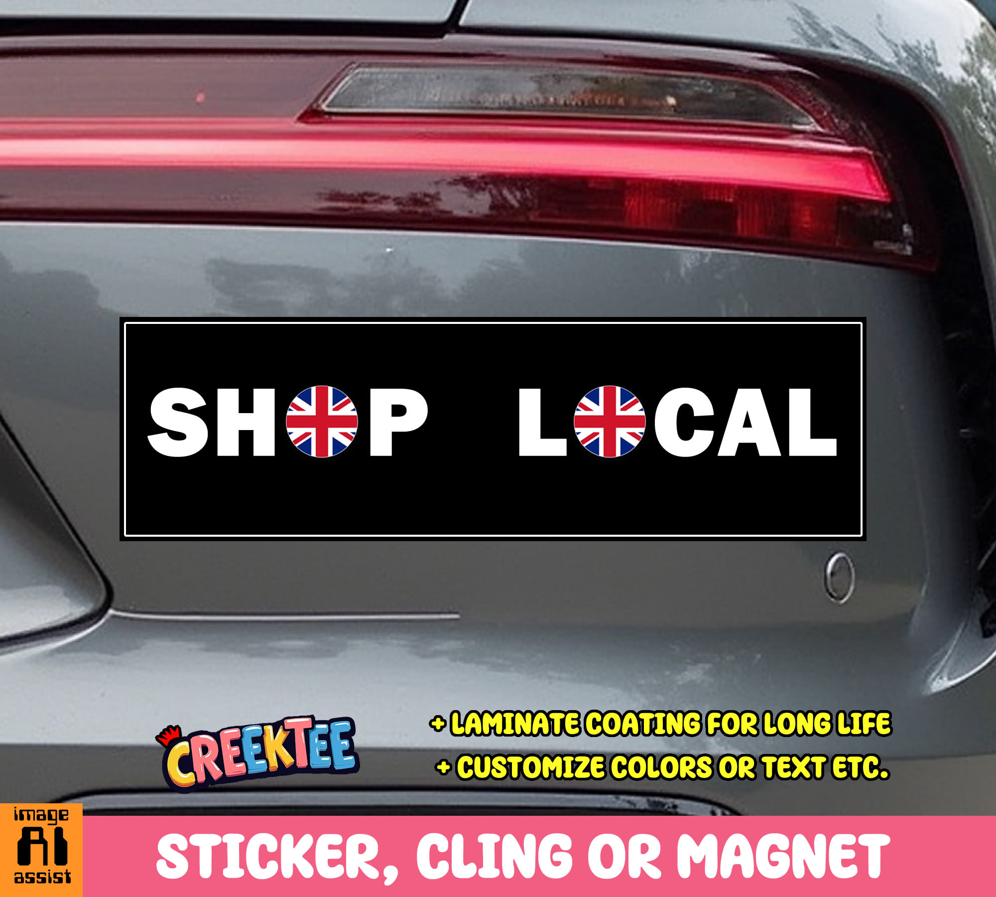 Shop Local Vinyl Bumper Sticker  Window Cling or Magnet in UV Laminate Coating and Various Sizes - Custom Bumper Sticker, Vinyl Sticker, or Magnet