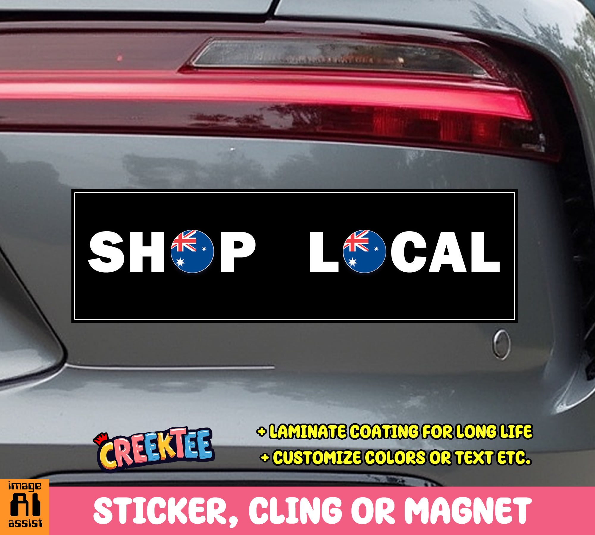 Shop Local Australia  Vinyl Bumper Sticker  Window Cling or Magnet in UV Laminate Coating and Various Sizes - Custom Bumper Sticker, Vinyl Sticker, or Magnet