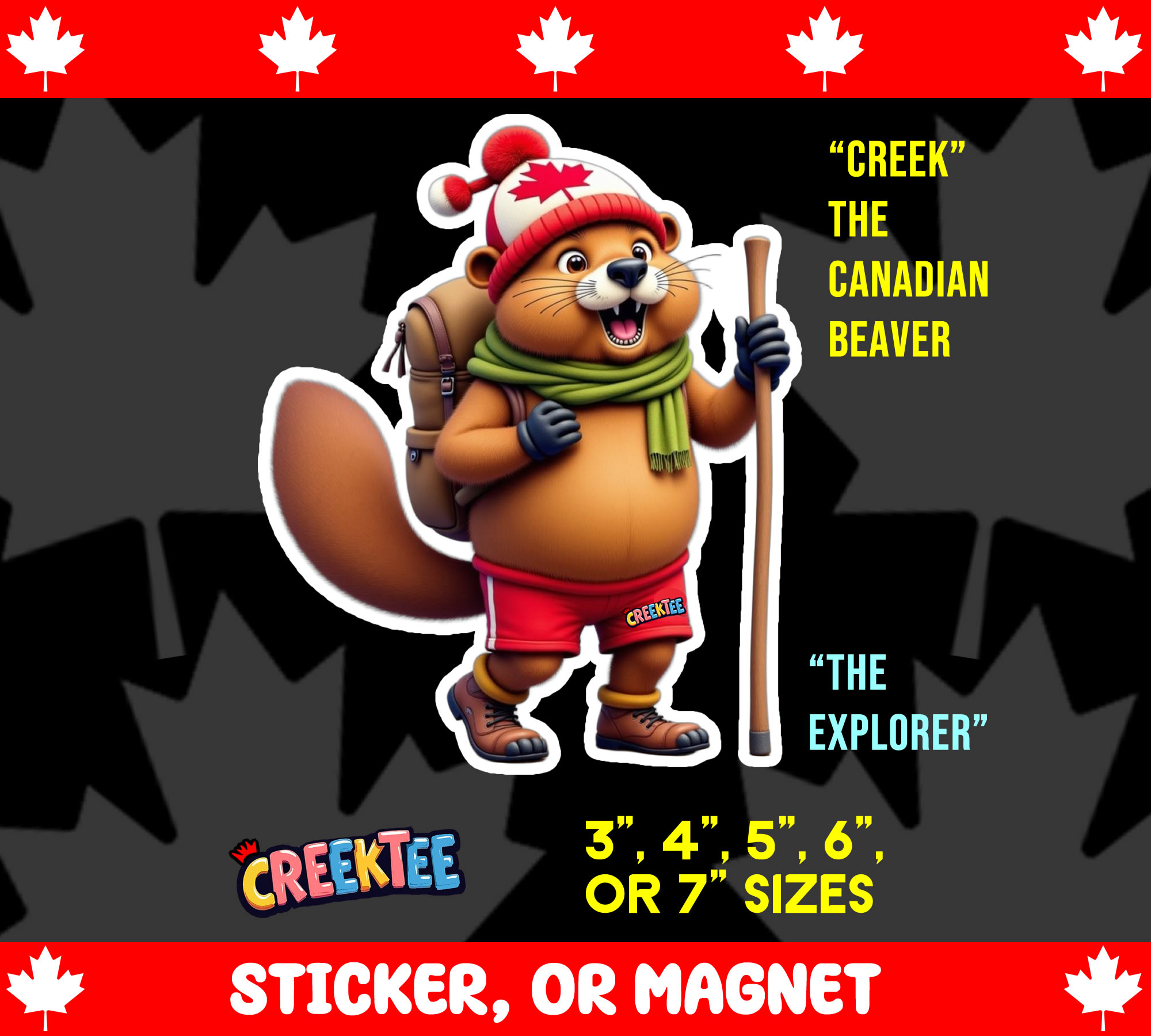  Creek  the Canadian Beaver  The Explorer  Die Cut Vinyl Sticker  Window Cling or Magnet with Laminate Coating in Various Sizes - Custom Bumper Sticker, Vinyl Sticker, or Magnet
