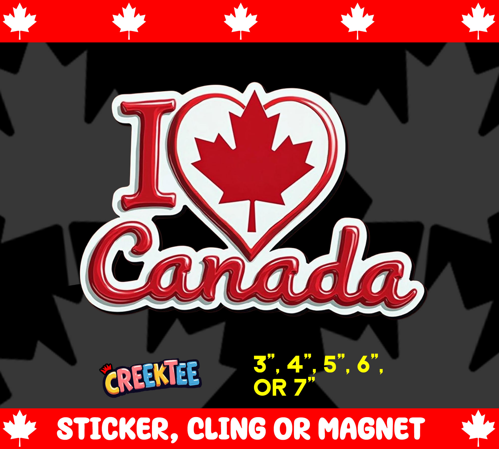 I Love Canada Die Cut Vinyl Sticker  Window Cling or Magnet with Laminate Coating in Various Sizes - Custom Bumper Sticker, Vinyl Sticker, or Magnet
