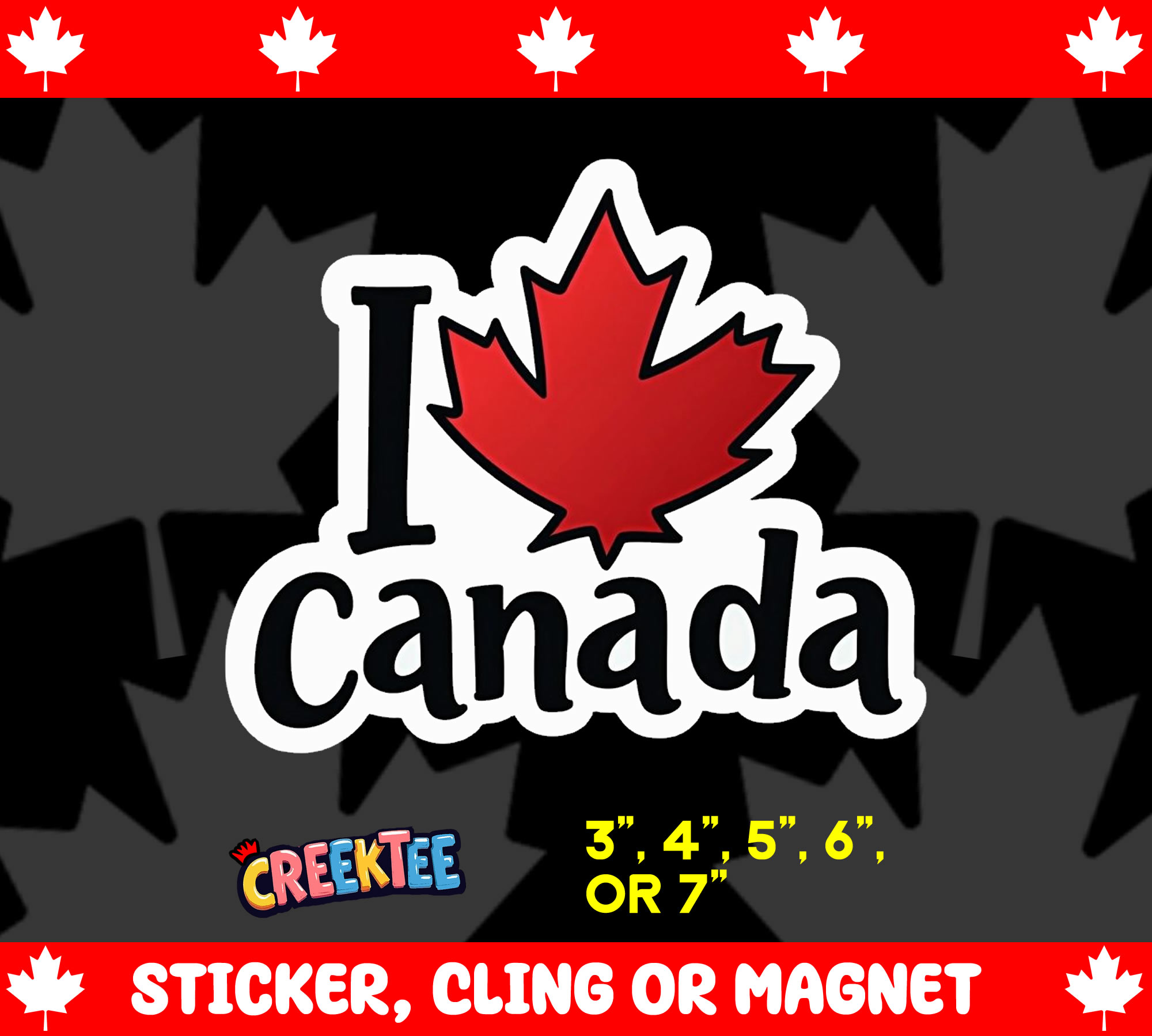 I Love Canada Die Cut Vinyl Sticker  Window Cling or Magnet with Laminate Coating in Various Sizes - Custom Bumper Sticker, Vinyl Sticker, or Magnet