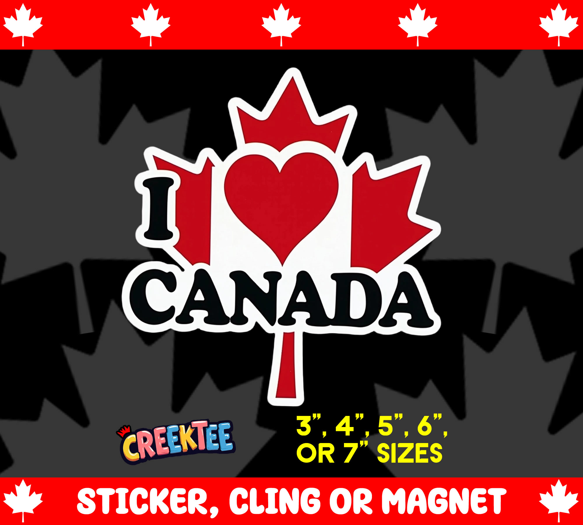I Love Canada Die Cut Vinyl Sticker  Window Cling or Magnet with Laminate Coating in Various Sizes - Custom Bumper Sticker, Vinyl Sticker, or Magnet