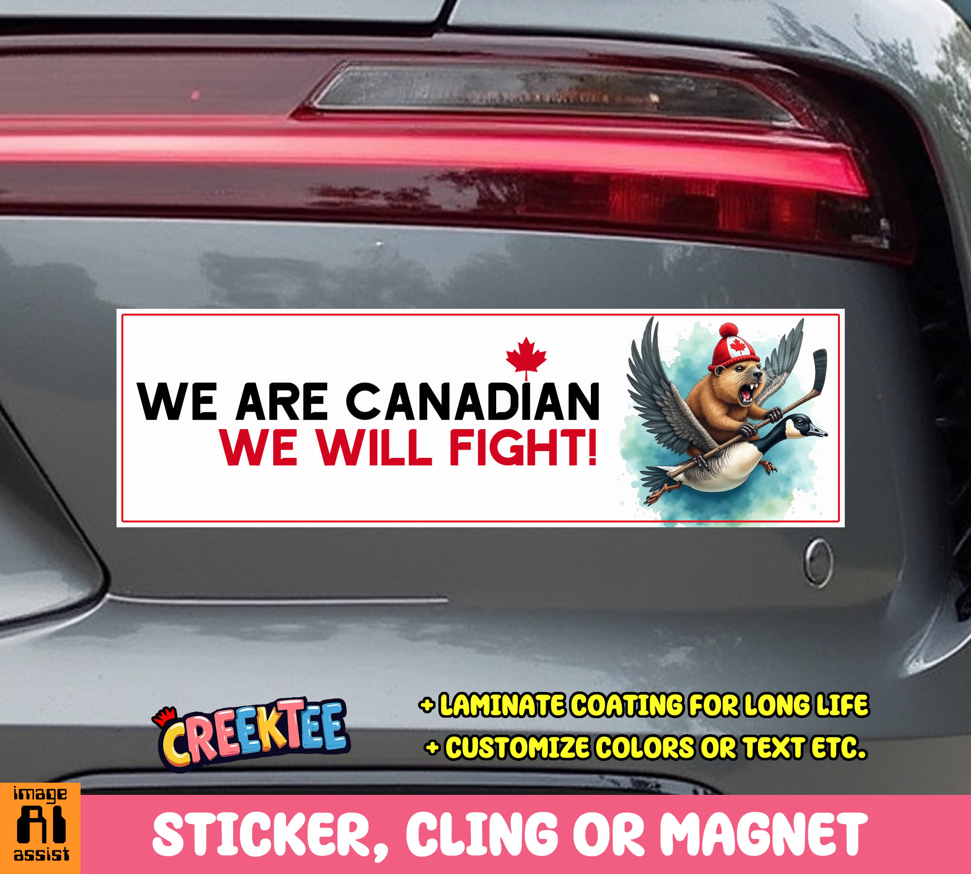 We are Canadian  We Will Fight  Vinyl Bumper Sticker  Window Cling or Magnet in UV Laminate Coating and Various Sizes - Custom Bumper Sticker, Vinyl Sticker, or Magnet