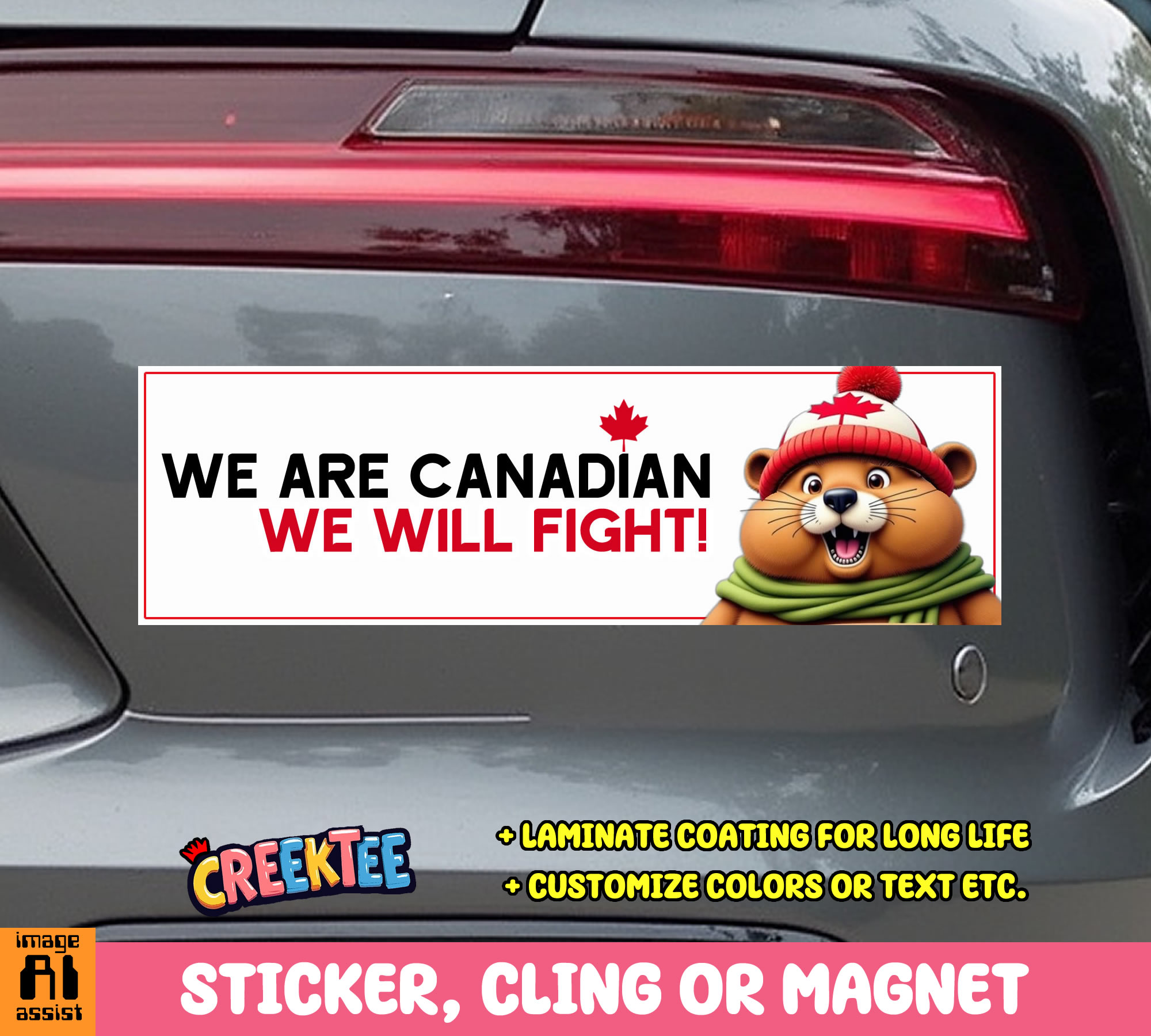 We are Canadian  We Will Fight  Vinyl Bumper Sticker  Window Cling or Magnet in UV Laminate Coating and Various Sizes - Custom Bumper Sticker, Vinyl Sticker, or Magnet