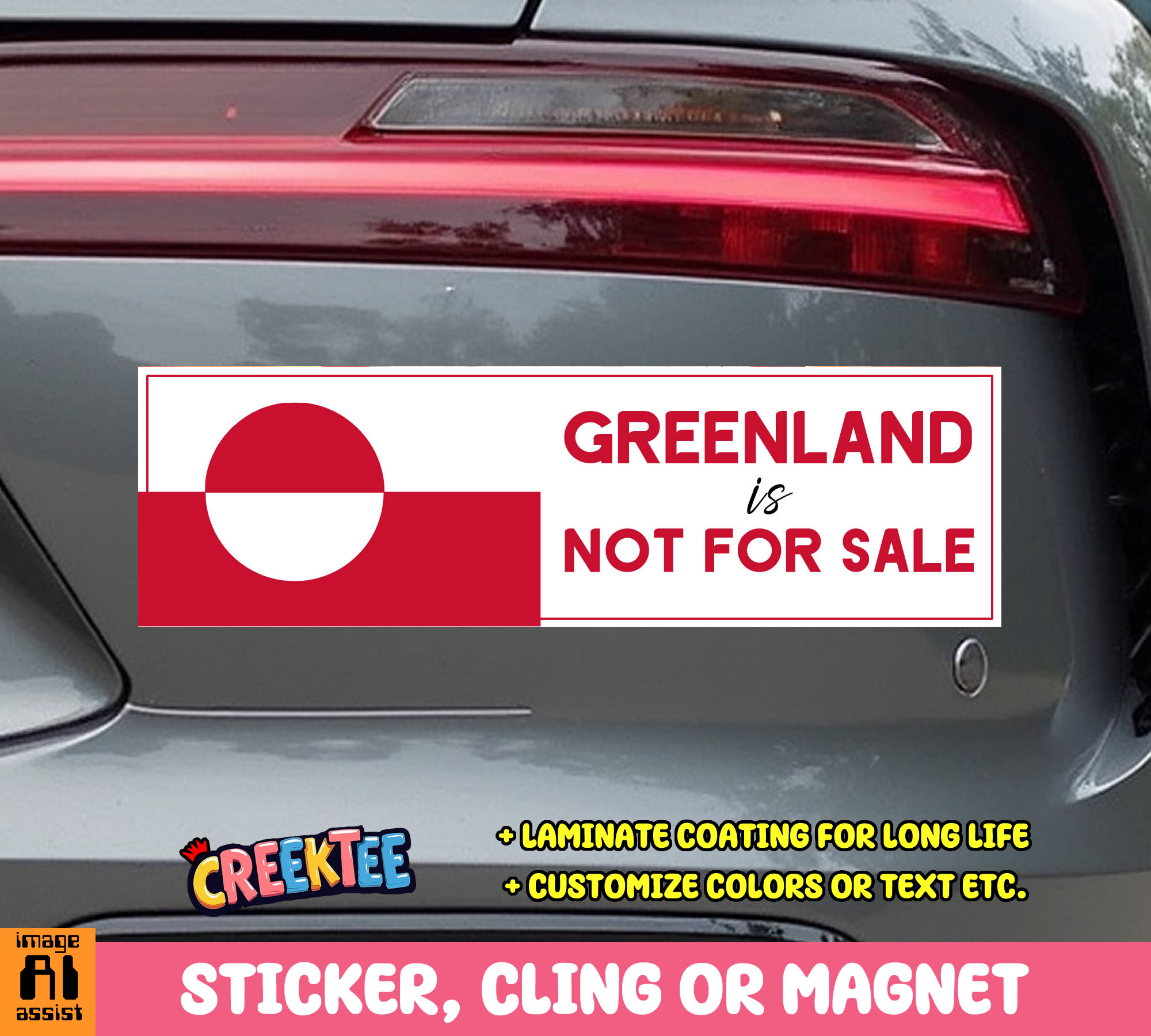Greenland is Not for Sale Vinyl Bumper Sticker  Window Cling or Magnet in UV Laminate Coating and Various Sizes - Custom Bumper Sticker, Vinyl Sticker, or Magnet