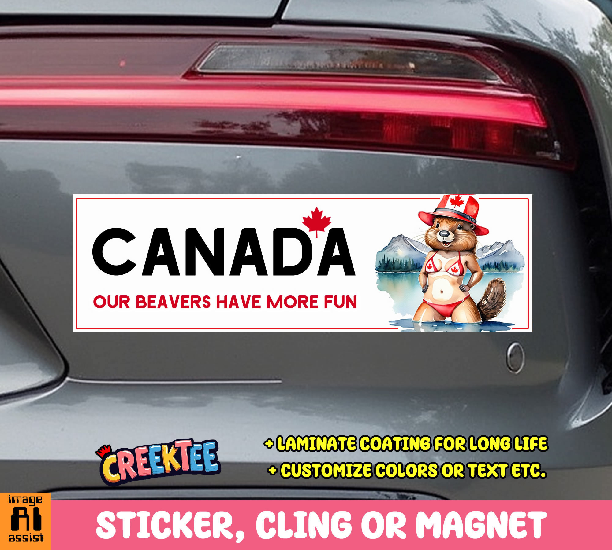 Canada Our Beavers have More Fun Vinyl Bumper Sticker  Window Cling or Magnet in UV Laminate Coating and Various Sizes - Custom Bumper Sticker, Vinyl Sticker, or Magnet