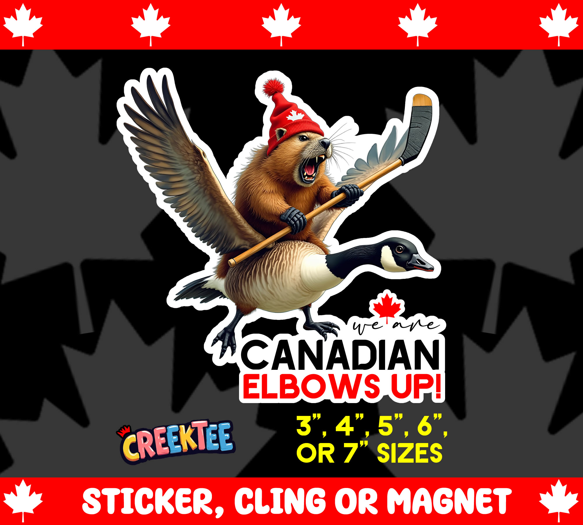Canadian Elbows Up  Die Cut Vinyl Sticker  Window Cling or Magnet with Laminate Coating in Various Sizes - Custom Bumper Sticker, Vinyl Sticker, or Magnet