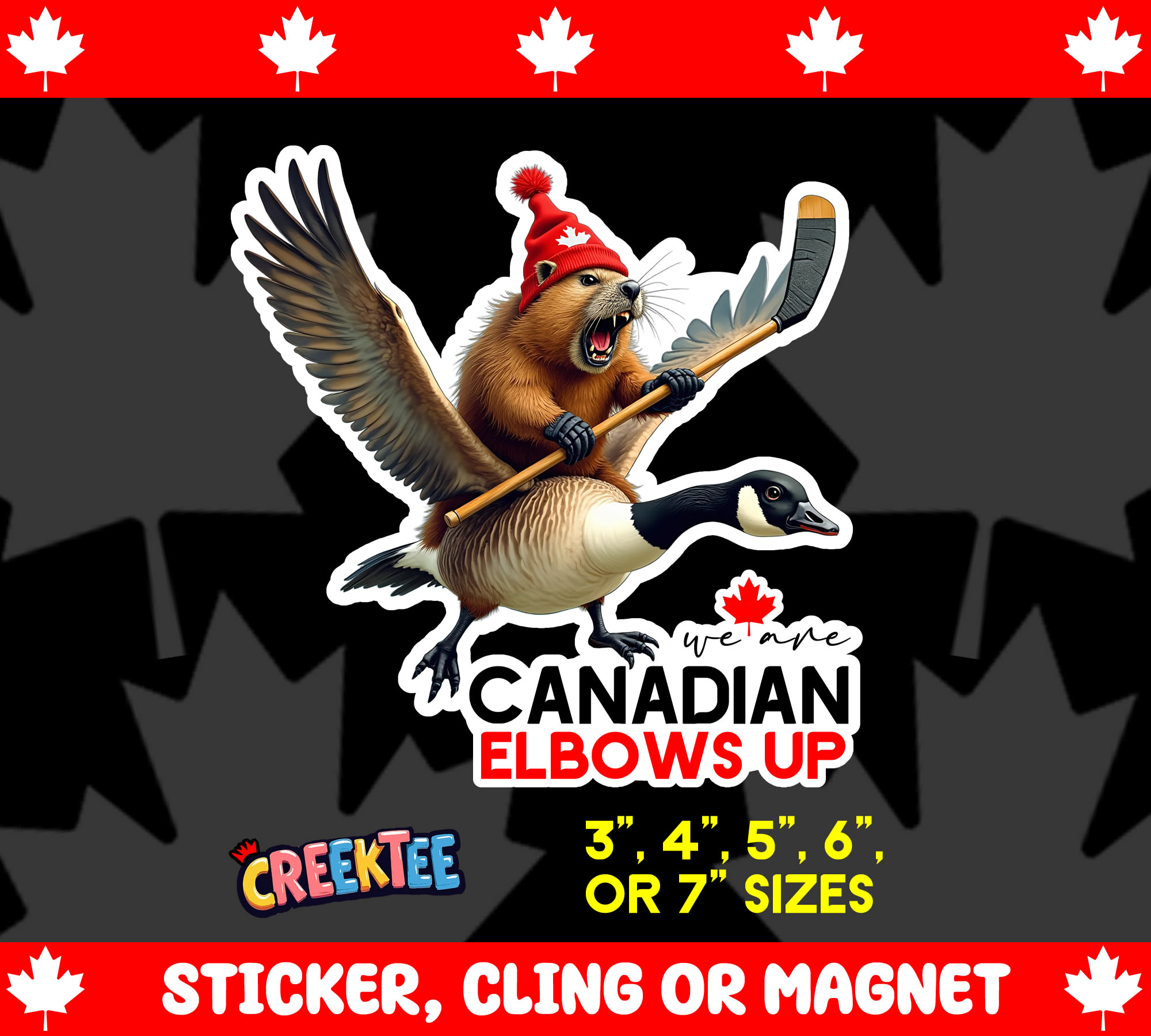 Canadian Elbows Up Die Cut Vinyl Sticker  Window Cling or Magnet with Laminate Coating in Various Sizes - Custom Bumper Sticker, Vinyl Sticker, or Magnet