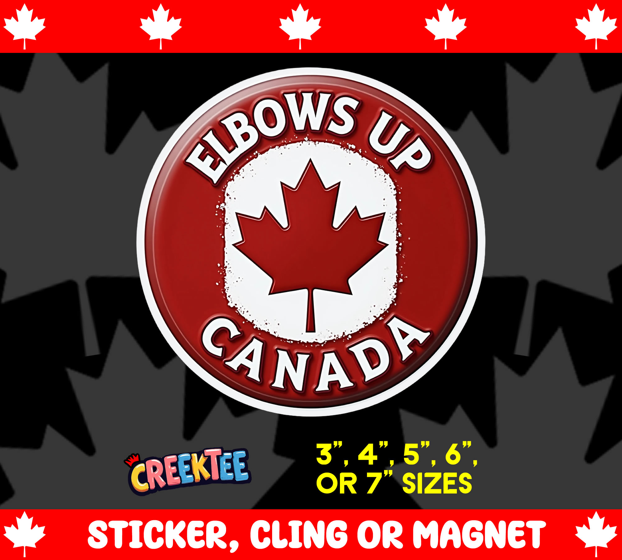 Elbows Up Canada Vinyl Sticker  Window Cling or Magnet with Laminate Coating in Various Sizes - Custom Bumper Sticker, Vinyl Sticker, or Magnet