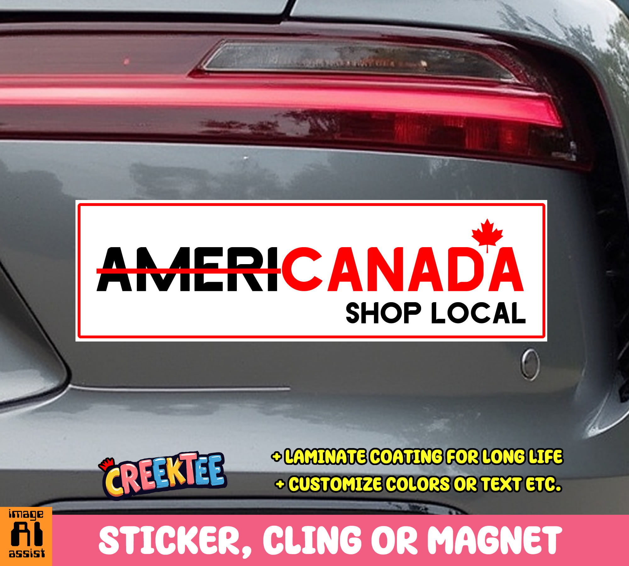 Canada  Shop Local Vinyl Bumper Sticker  Window Cling or Magnet in UV Laminate Coating and Various Sizes - Custom Bumper Sticker, Vinyl Sticker, or Magnet