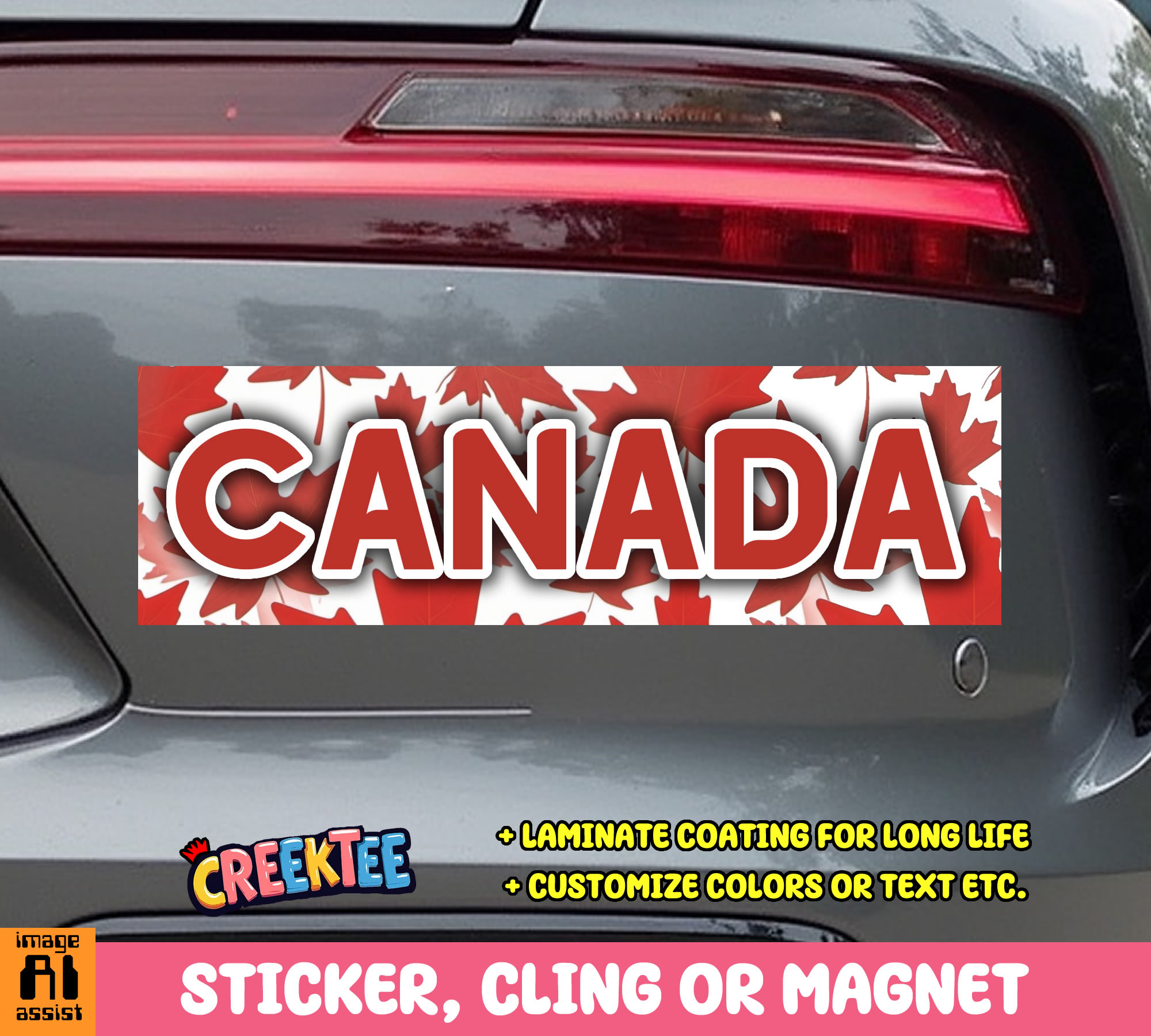 Canada Vinyl Bumper Sticker  Window Cling or Magnet in UV Laminate Coating and Various Sizes - Custom Bumper Sticker, Vinyl Sticker, or Magnet