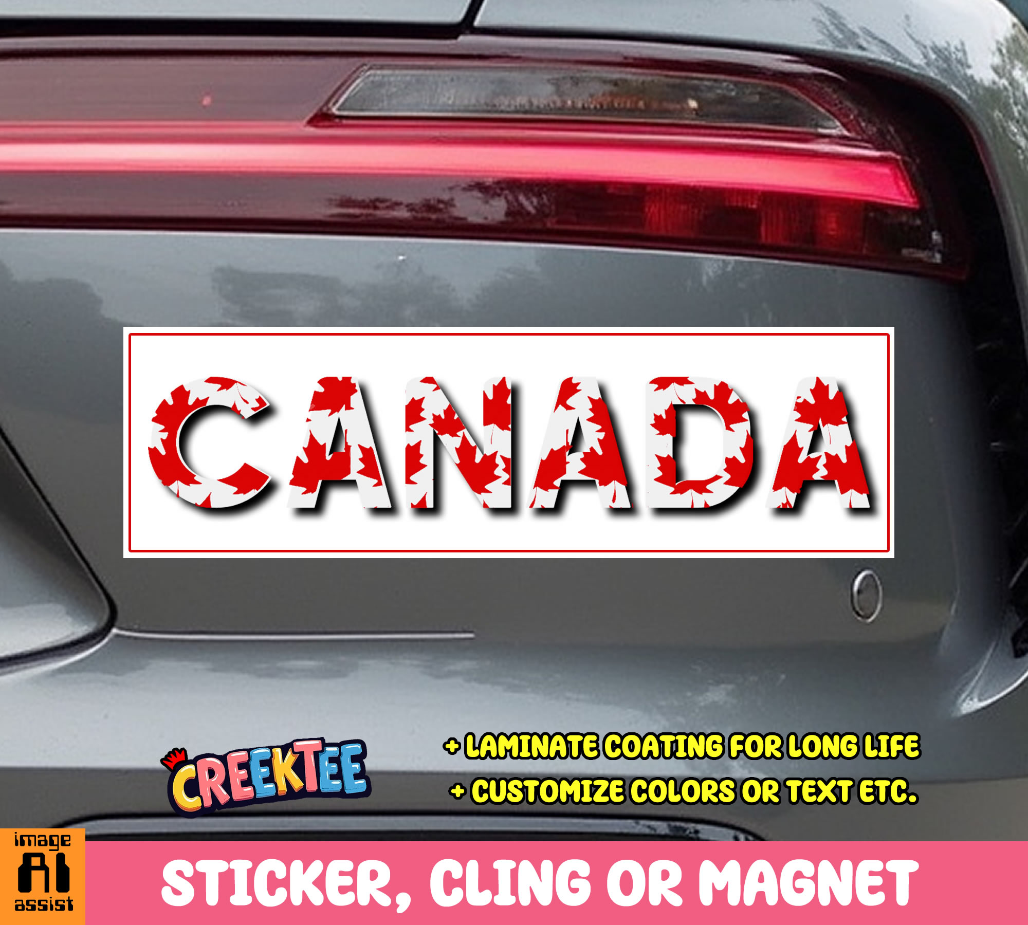 Canada Vinyl Bumper Sticker  Window Cling or Magnet in UV Laminate Coating and Various Sizes - Custom Bumper Sticker, Vinyl Sticker, or Magnet