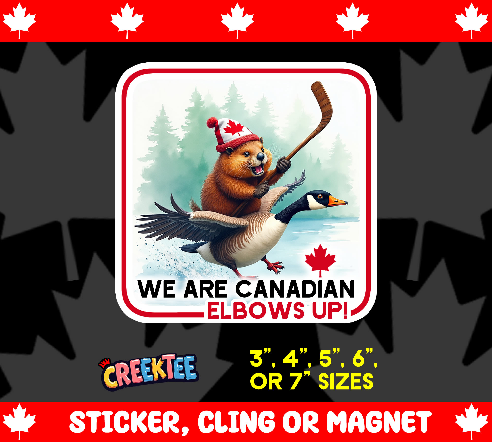 We are Canadian  Elbows Up Vinyl Sticker  Window Cling or Magnet with Laminate Coating in Various Sizes - Custom Bumper Sticker, Vinyl Sticker, or Magnet