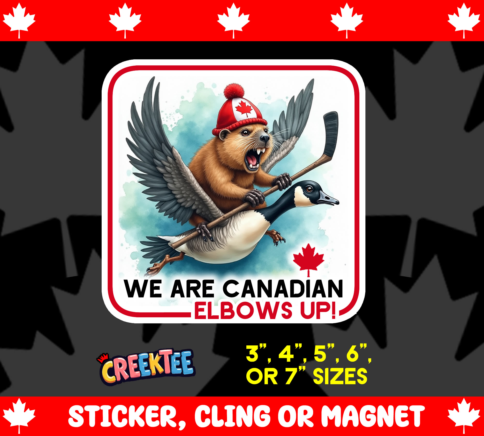 We are Canadian  Elbows Up  Vinyl Sticker  Window Cling or Magnet with Laminate Coating in Various Sizes - Custom Bumper Sticker, Vinyl Sticker, or Magnet