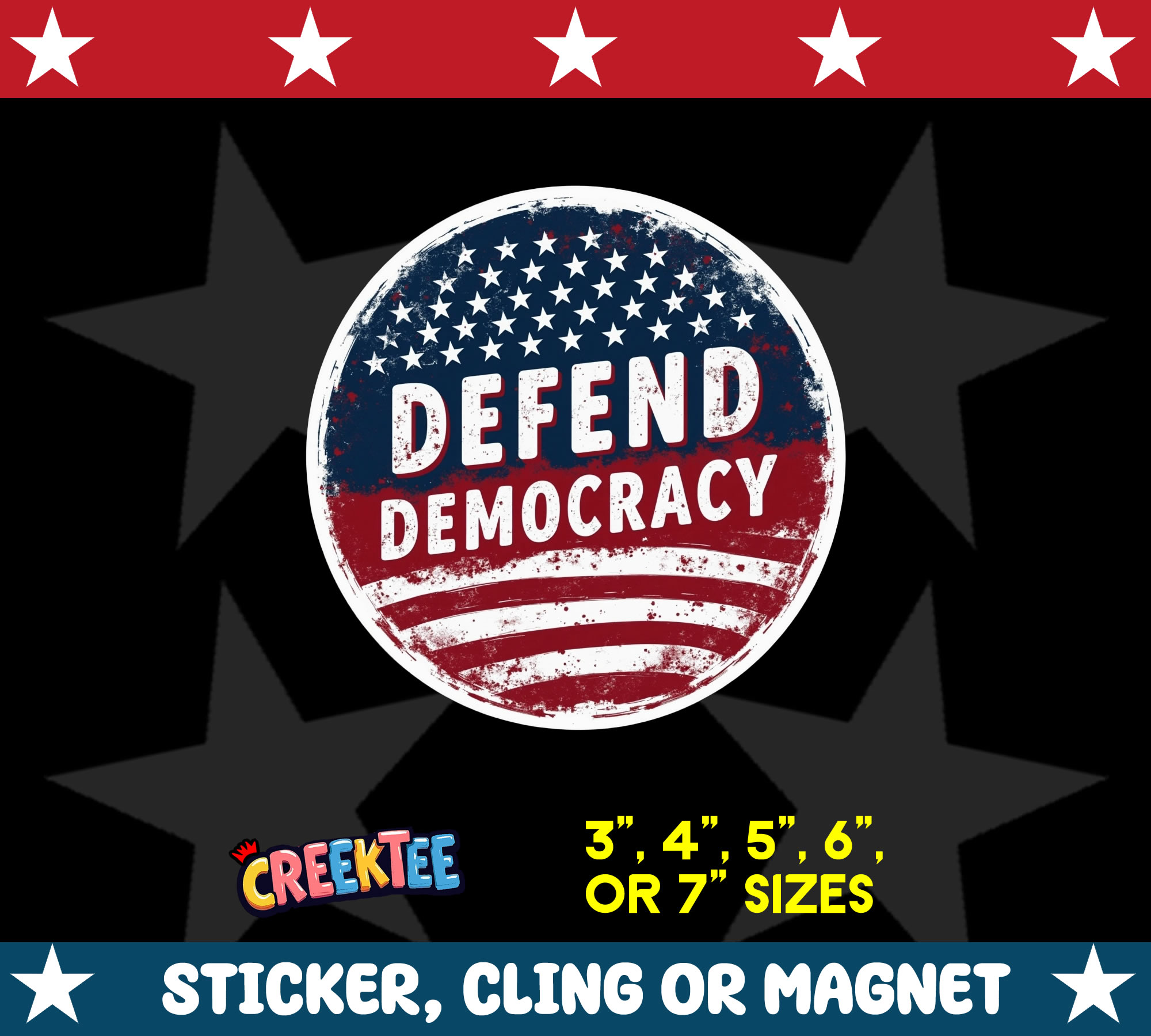 Defend Democracy Vinyl Sticker  Window Cling or Magnet with Laminate Coating in Various Sizes - Custom Bumper Sticker, Vinyl Sticker, or Magnet