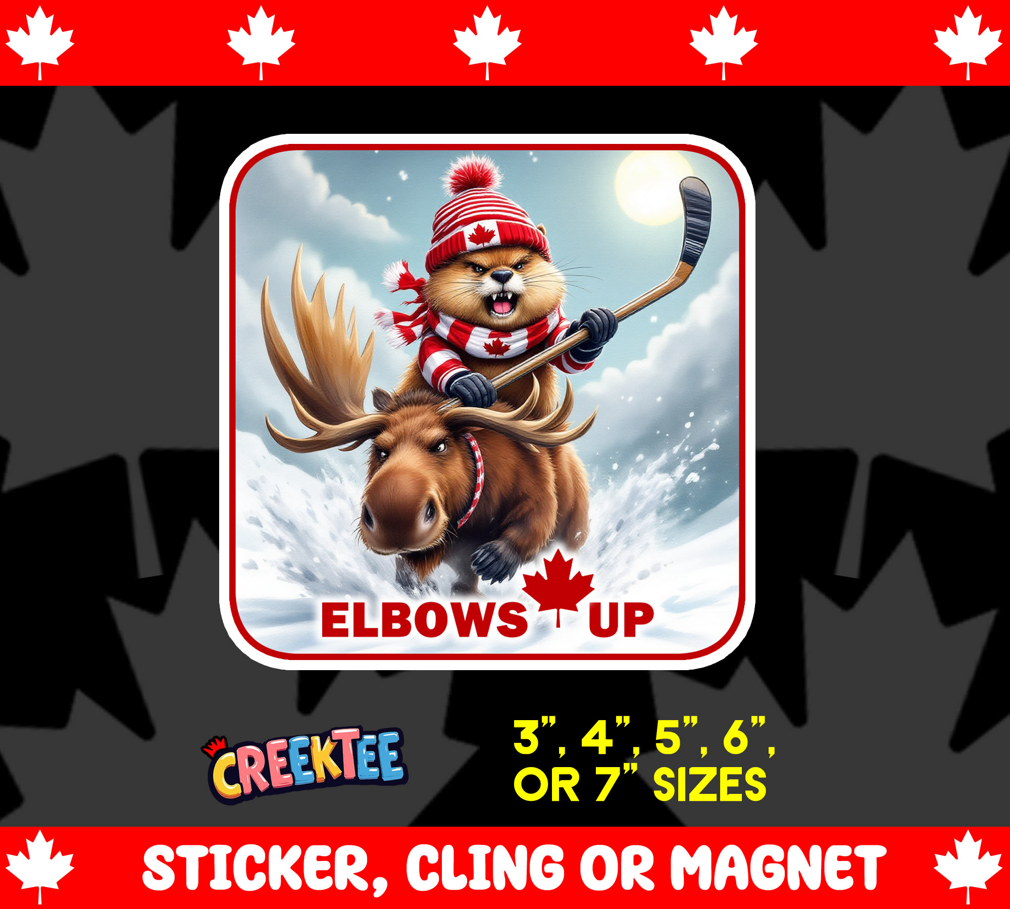 Elbows Up Canada Vinyl Sticker  Window Cling or Magnet with Laminate Coating in Various Sizes - Custom Bumper Sticker, Vinyl Sticker, or Magnet