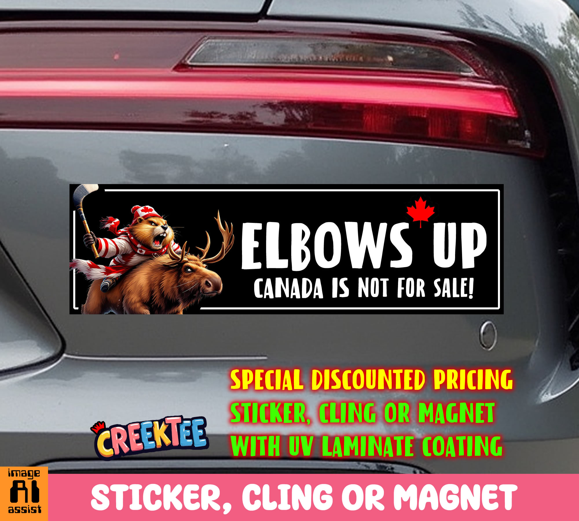 Elbows Up  Canada is Not for Sale  Vinyl Bumper Sticker  Window Cling or Magnet in UV Laminate Coating and Various Sizes - Custom Bumper Sticker, Vinyl Sticker, or Magnet