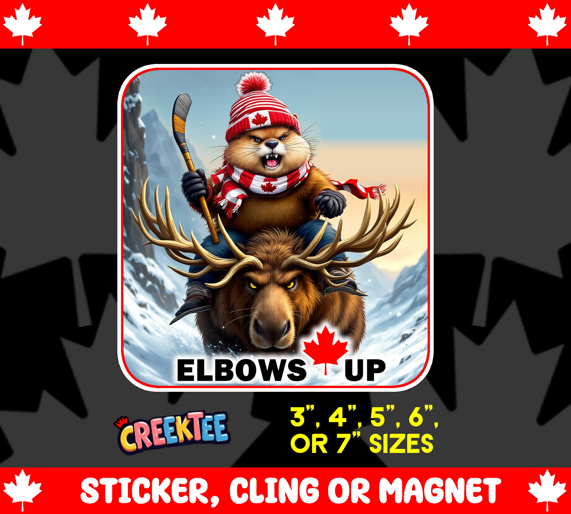 Elbows Up Canada Vinyl Sticker  Window Cling or Magnet with Laminate Coating in Various Sizes - Custom Bumper Sticker, Vinyl Sticker, or Magnet