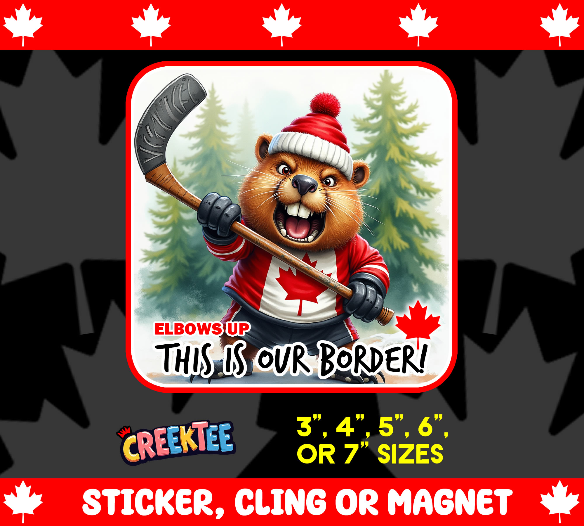 Elbows Up  This is Our Border Vinyl Sticker  Window Cling or Magnet with Laminate Coating in Various Sizes - Custom Bumper Sticker, Vinyl Sticker, or Magnet