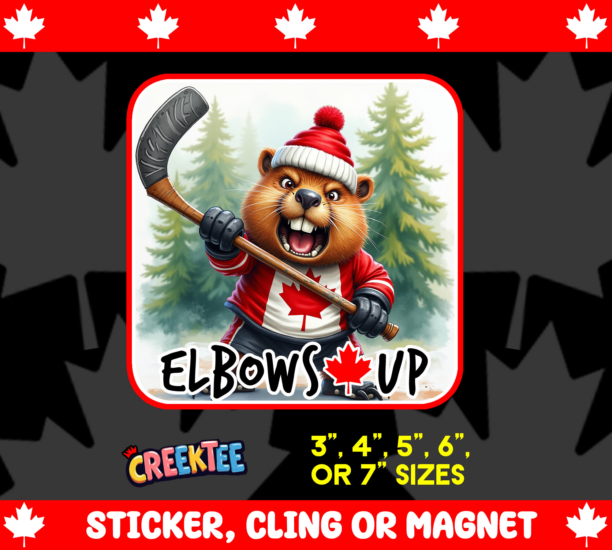 Elbows Up Canada Vinyl Sticker  Window Cling or Magnet with Laminate Coating in Various Sizes - Custom Bumper Sticker, Vinyl Sticker, or Magnet