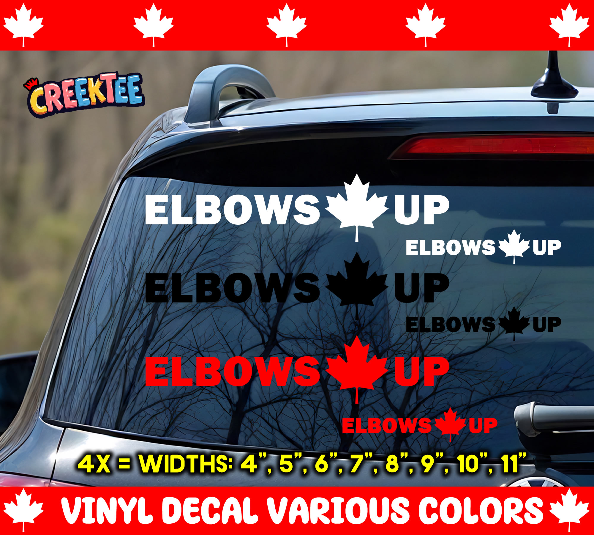 Elbows Up Canada Die Cut Vinyl Sticker  Window Cling or Magnet with Laminate Coating in Various Sizes - Custom Bumper Sticker, Vinyl Sticker, or Magnet