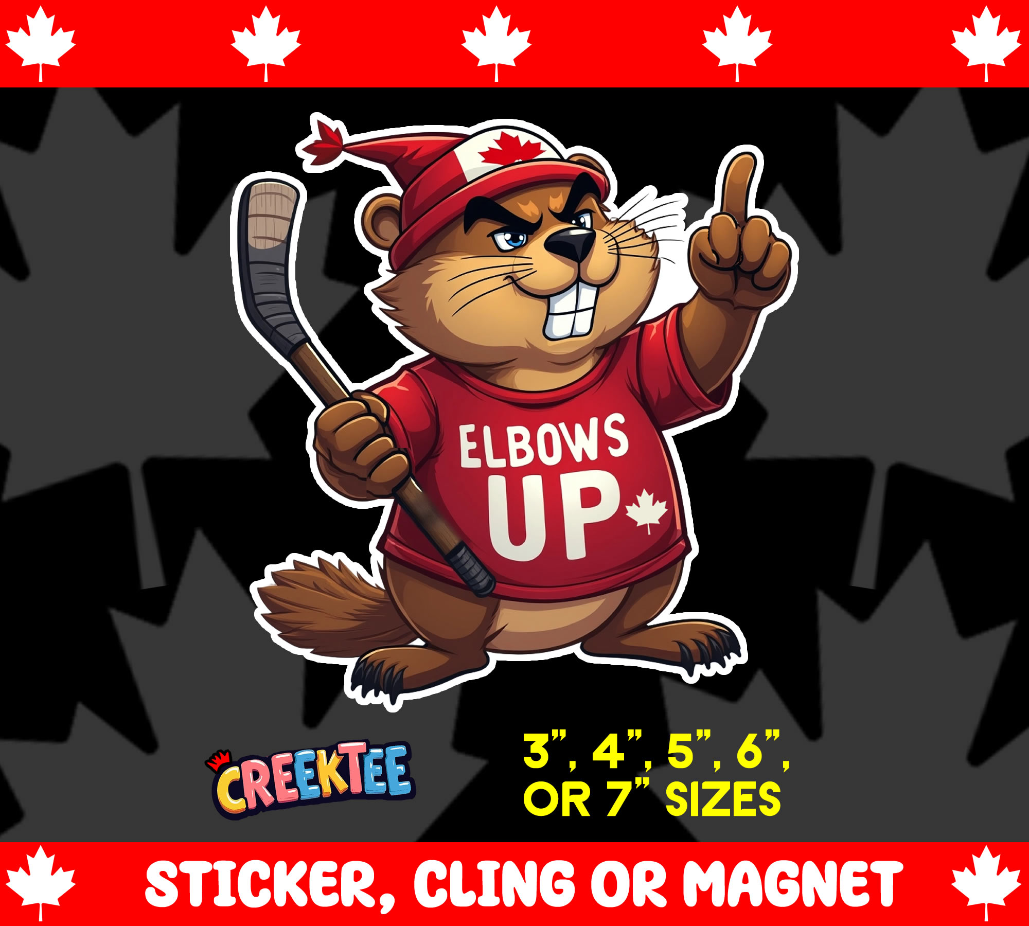 Elbows Up Canada Die Cut Vinyl Sticker  Window Cling or Magnet with Laminate Coating in Various Sizes - Custom Bumper Sticker, Vinyl Sticker, or Magnet
