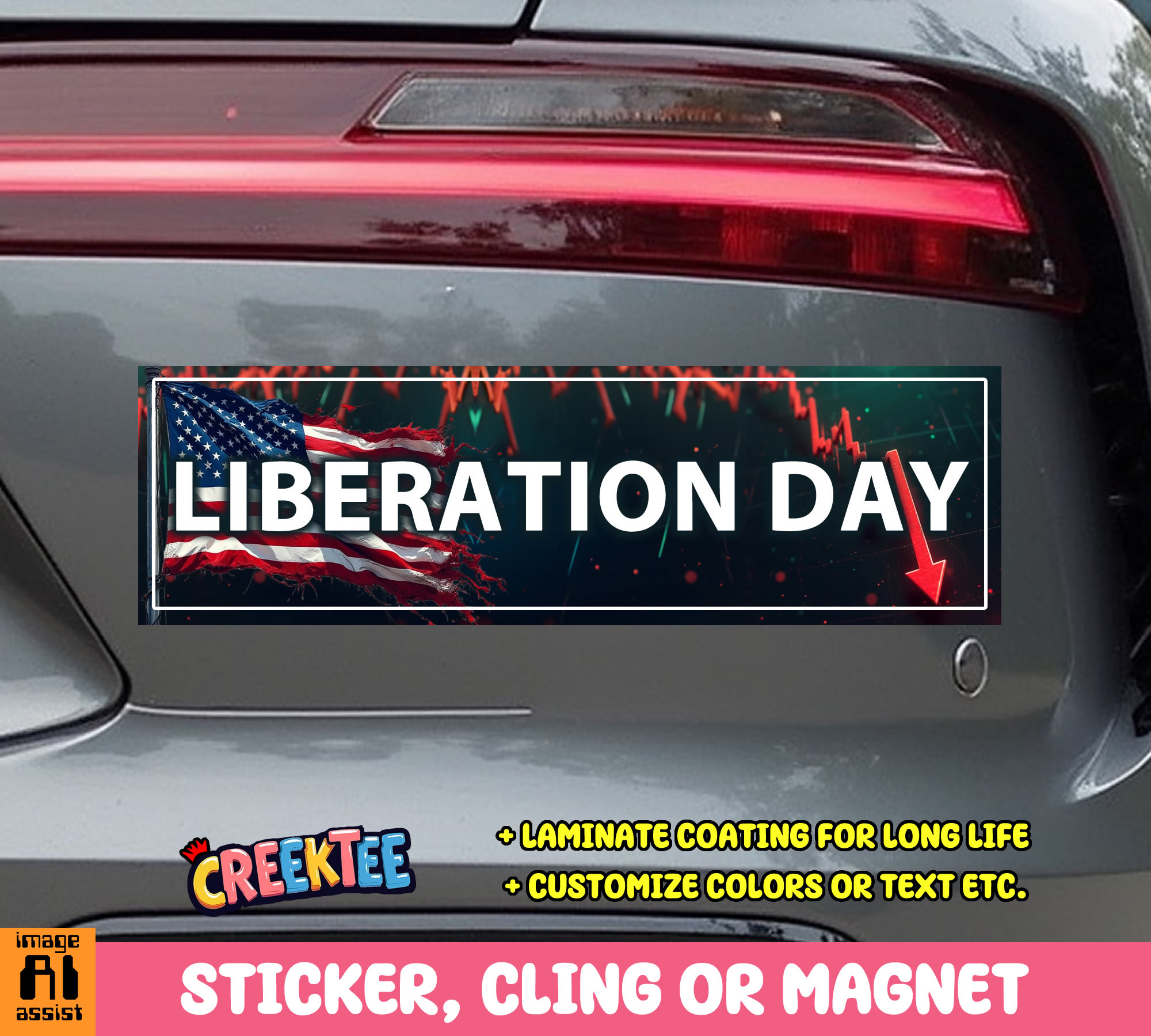 Liberation Day Vinyl Bumper Sticker  Window Cling or Magnet in UV Laminate Coating and Various Sizes - Custom Bumper Sticker, Vinyl Sticker, or Magnet