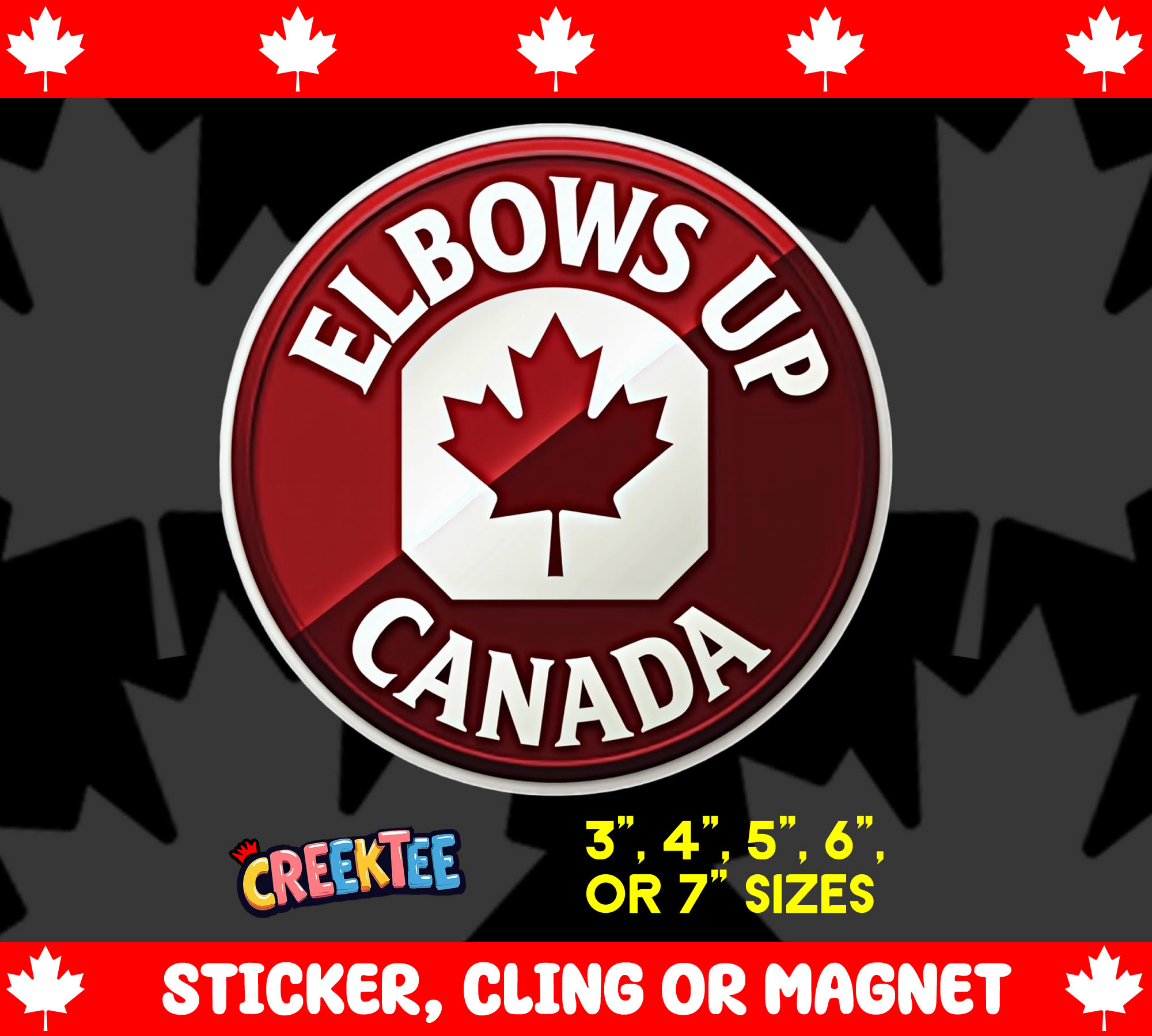Elbows Up Canada Vinyl Sticker  Window Cling or Magnet with Laminate Coating in Various Sizes - Custom Bumper Sticker, Vinyl Sticker, or Magnet