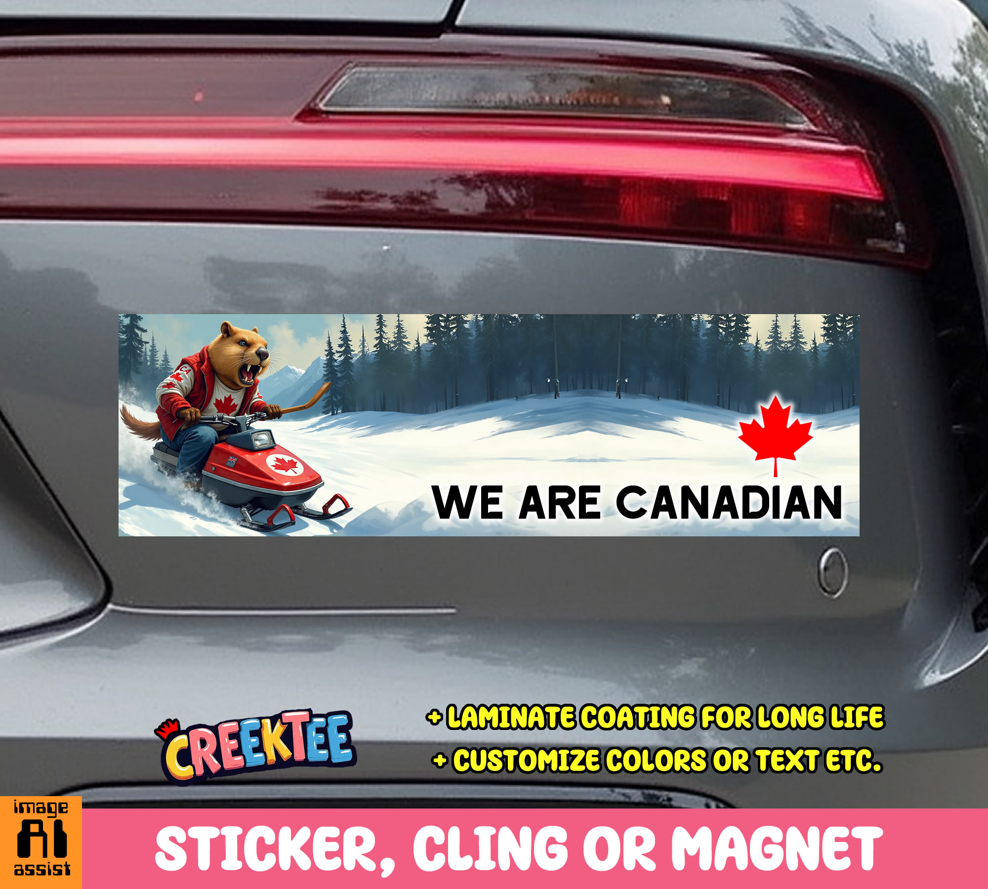 We Are Canadian Vinyl Bumper Sticker  Window Cling or Magnet in UV Laminate Coating and Various Sizes - Custom Bumper Sticker, Vinyl Sticker, or Magnet