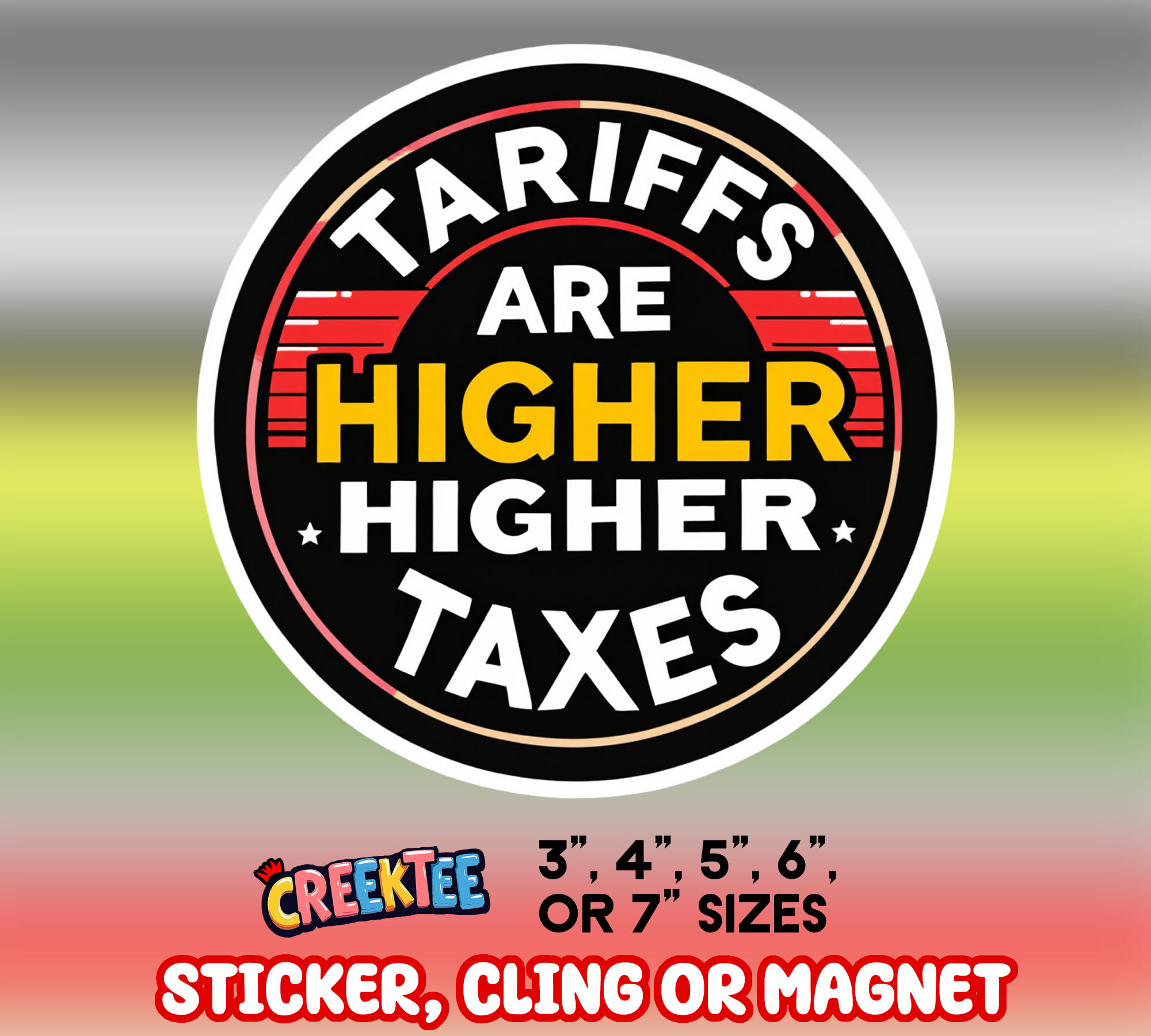 Tariffs are Higher Taxes Vinyl Sticker  Window Cling or Magnet with Laminate Coating in Various Sizes - Custom Bumper Sticker, Vinyl Sticker, or Magnet
