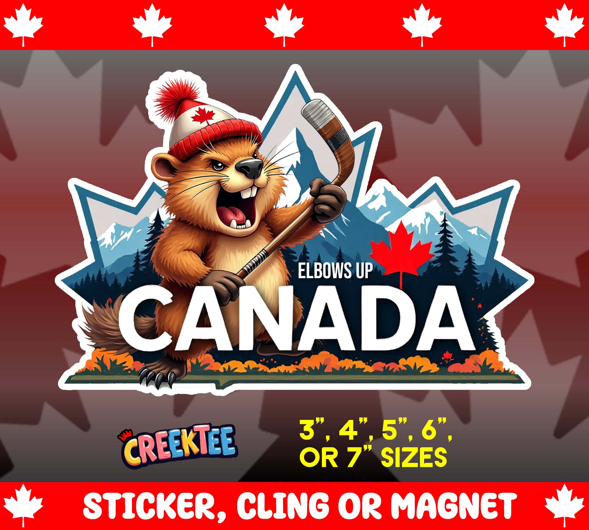 Elbows Up Canada Die Cut Vinyl Sticker  Window Cling or Magnet with Laminate Coating in Various Sizes - Custom Bumper Sticker, Vinyl Sticker, or Magnet