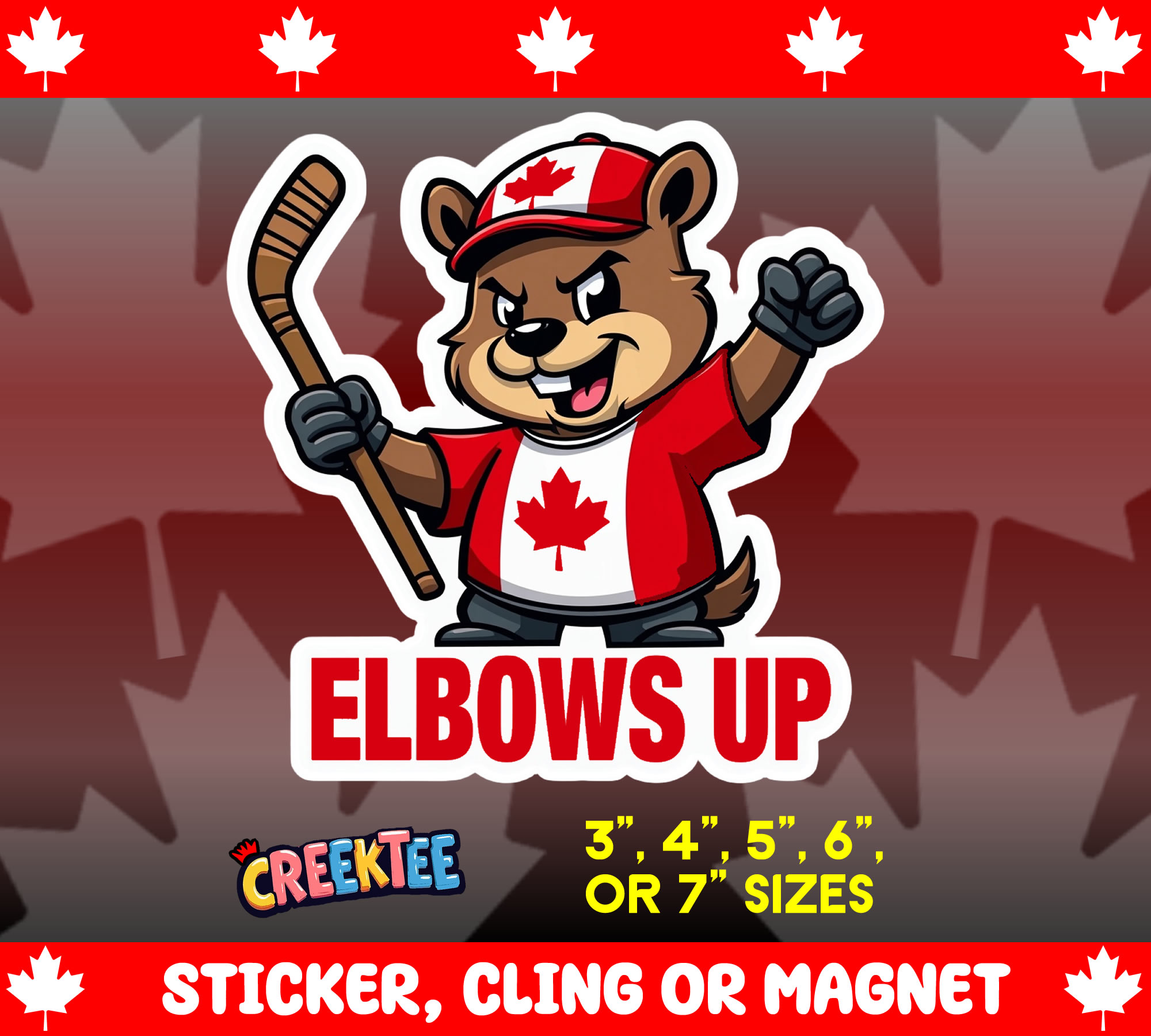 Elbows Up Canada Die Cut Vinyl Sticker  Window Cling or Magnet with Laminate Coating in Various Sizes - Custom Bumper Sticker, Vinyl Sticker, or Magnet