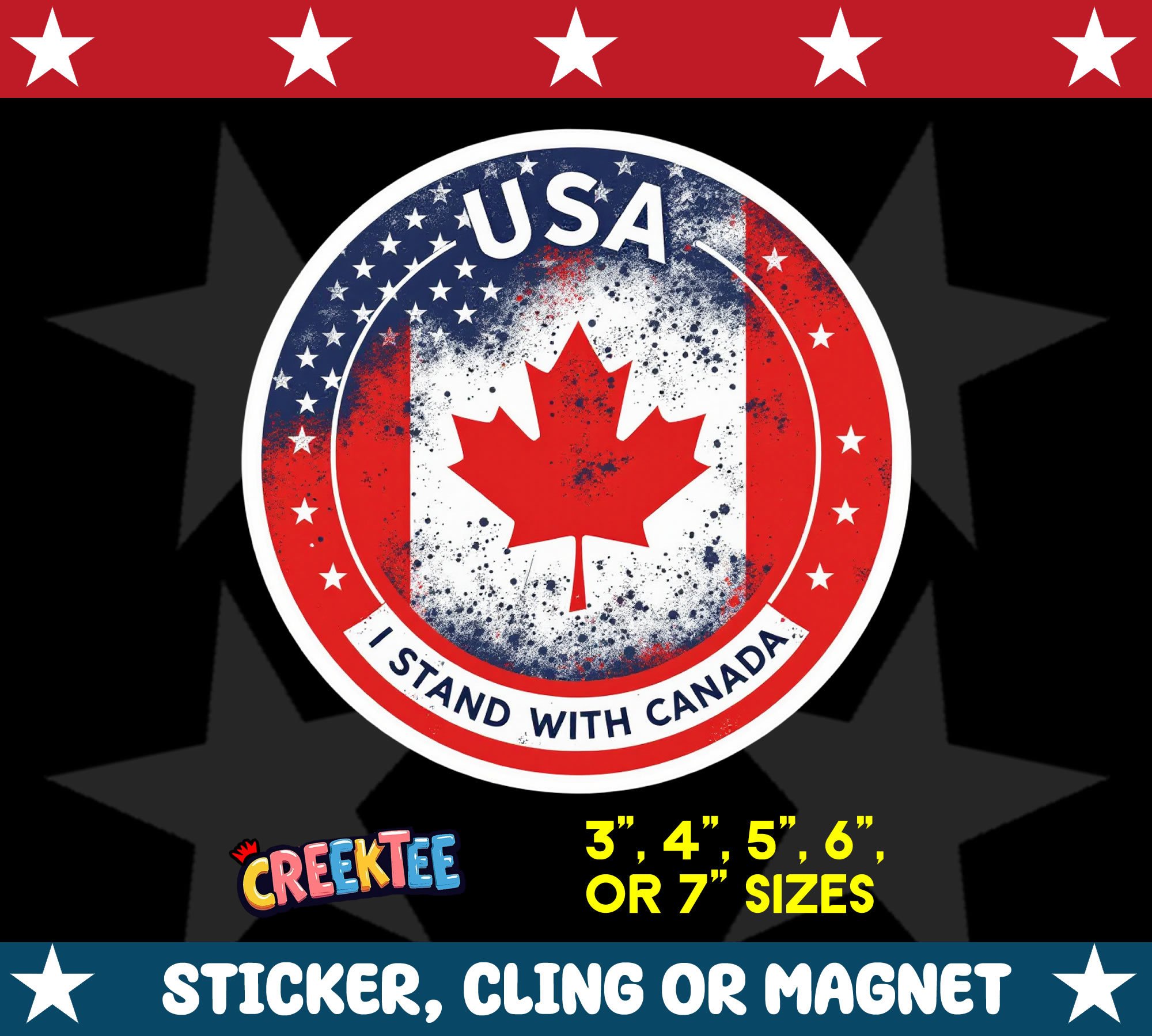 I Stand with Canada Die Cut Vinyl Sticker  Window Cling or Magnet with Laminate Coating in Various Sizes - Custom Bumper Sticker, Vinyl Sticker, or Magnet