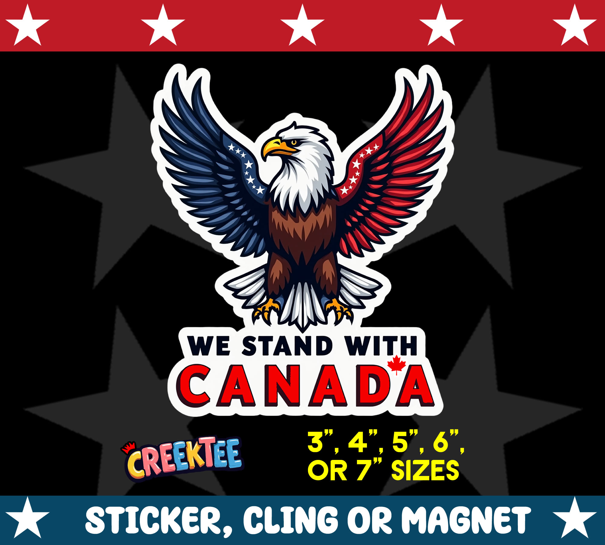 We Stand with Canada Die Cut Vinyl Sticker  Window Cling or Magnet with Laminate Coating in Various Sizes - Custom Bumper Sticker, Vinyl Sticker, or Magnet