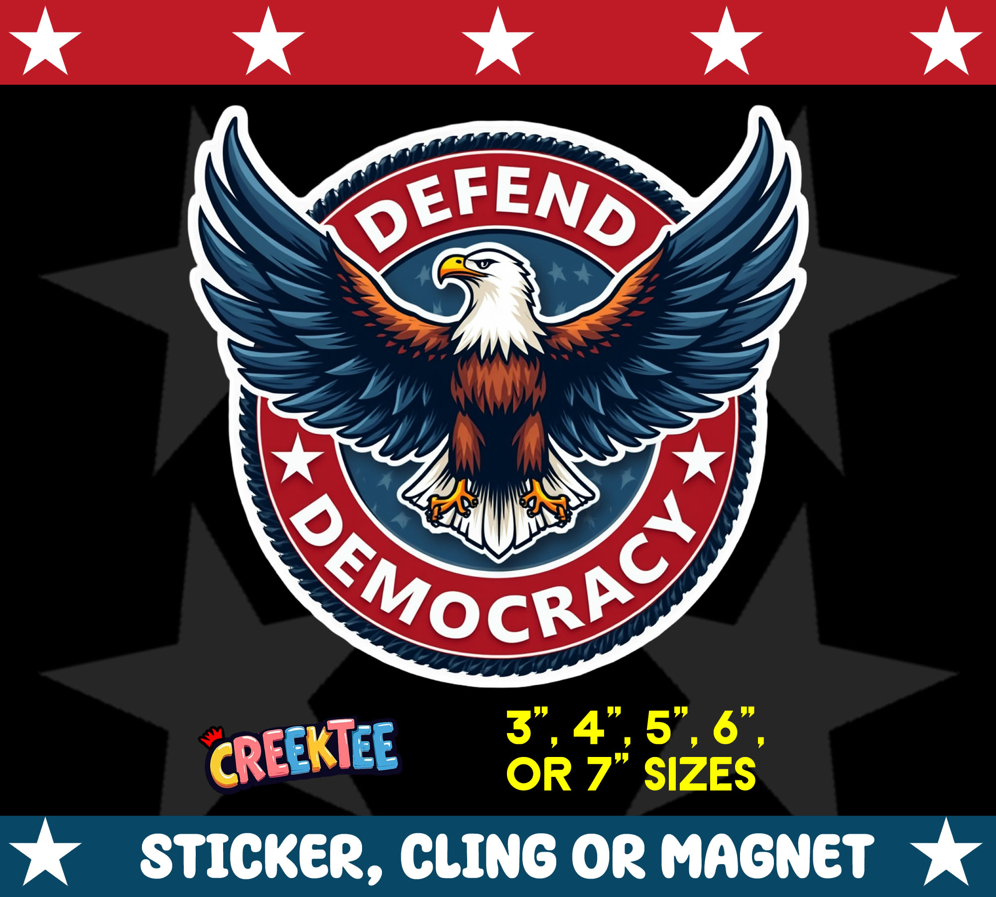 Defend Democracy Die Cut Vinyl Sticker  Window Cling or Magnet with Laminate Coating in Various Sizes - Custom Bumper Sticker, Vinyl Sticker, or Magnet