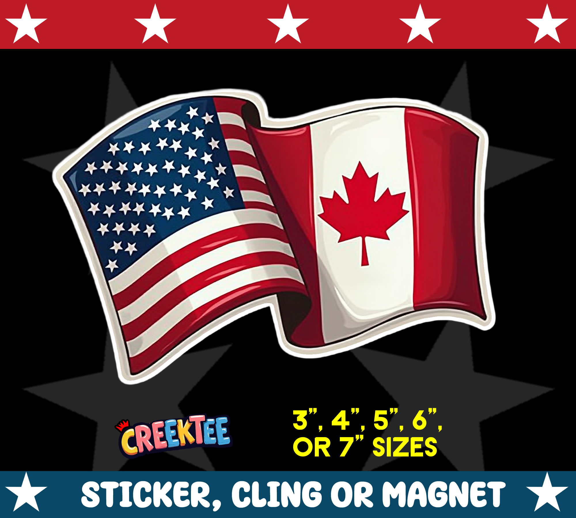 USA   Canada  Die Cut Vinyl Sticker  Window Cling or Magnet with Laminate Coating in Various Sizes - Custom Bumper Sticker, Vinyl Sticker, or Magnet