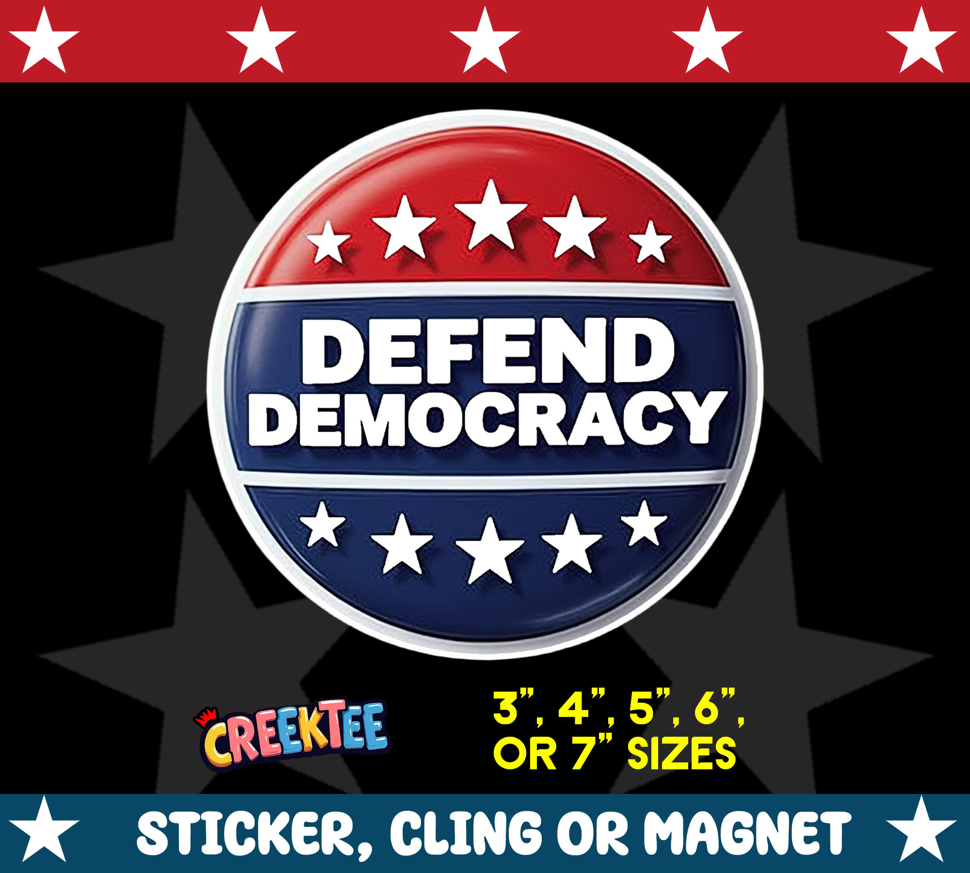 Defend Democracy Sticker  Window Cling or Magnet with Laminate Coating in Various Sizes - Custom Bumper Sticker, Vinyl Sticker, or Magnet