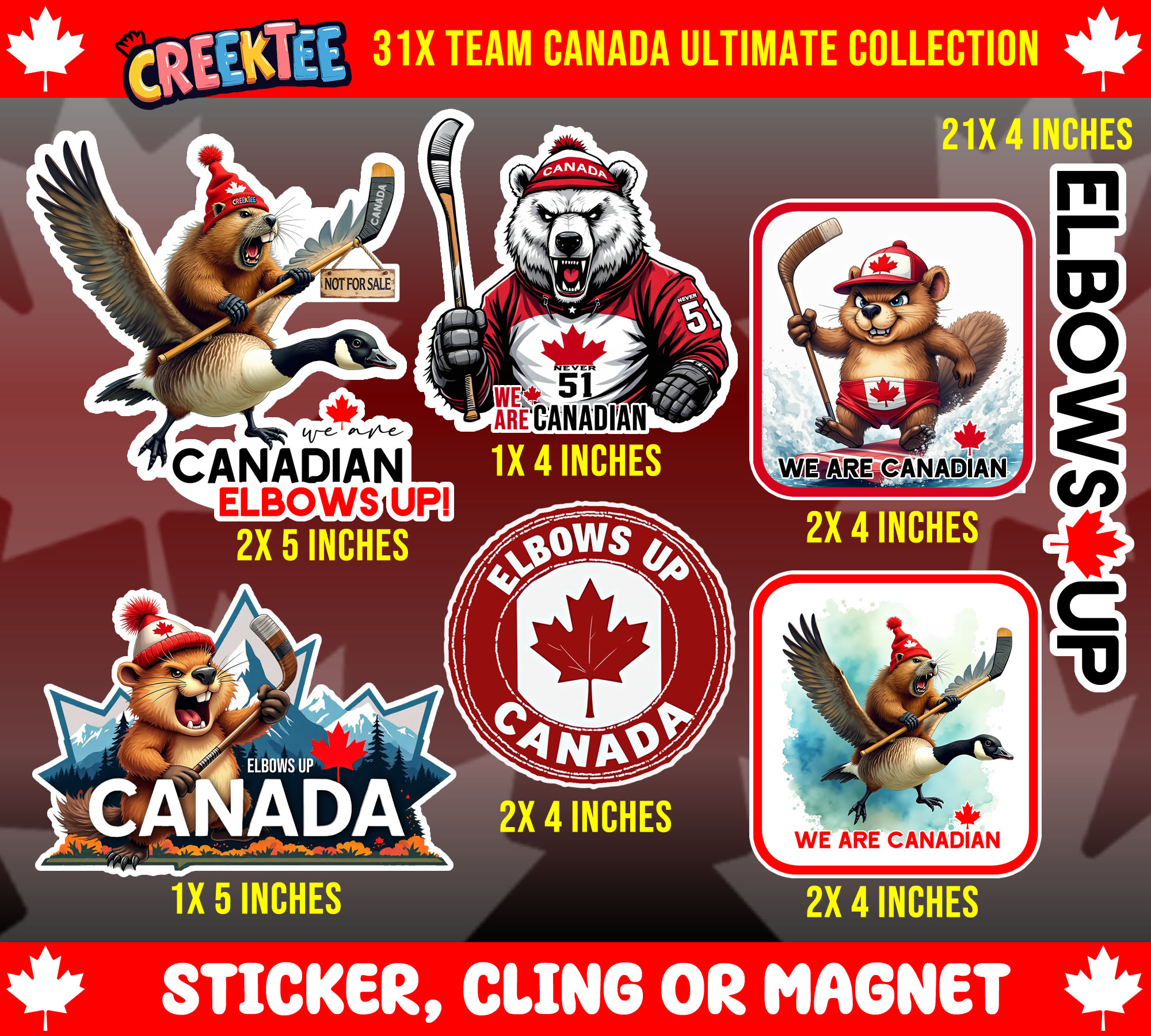 Team Canada Ultimate Collection Sticker  Window Cling or Magnet with Laminate Coating in Various Sizes - Custom Bumper Sticker, Vinyl Sticker, or Magnet