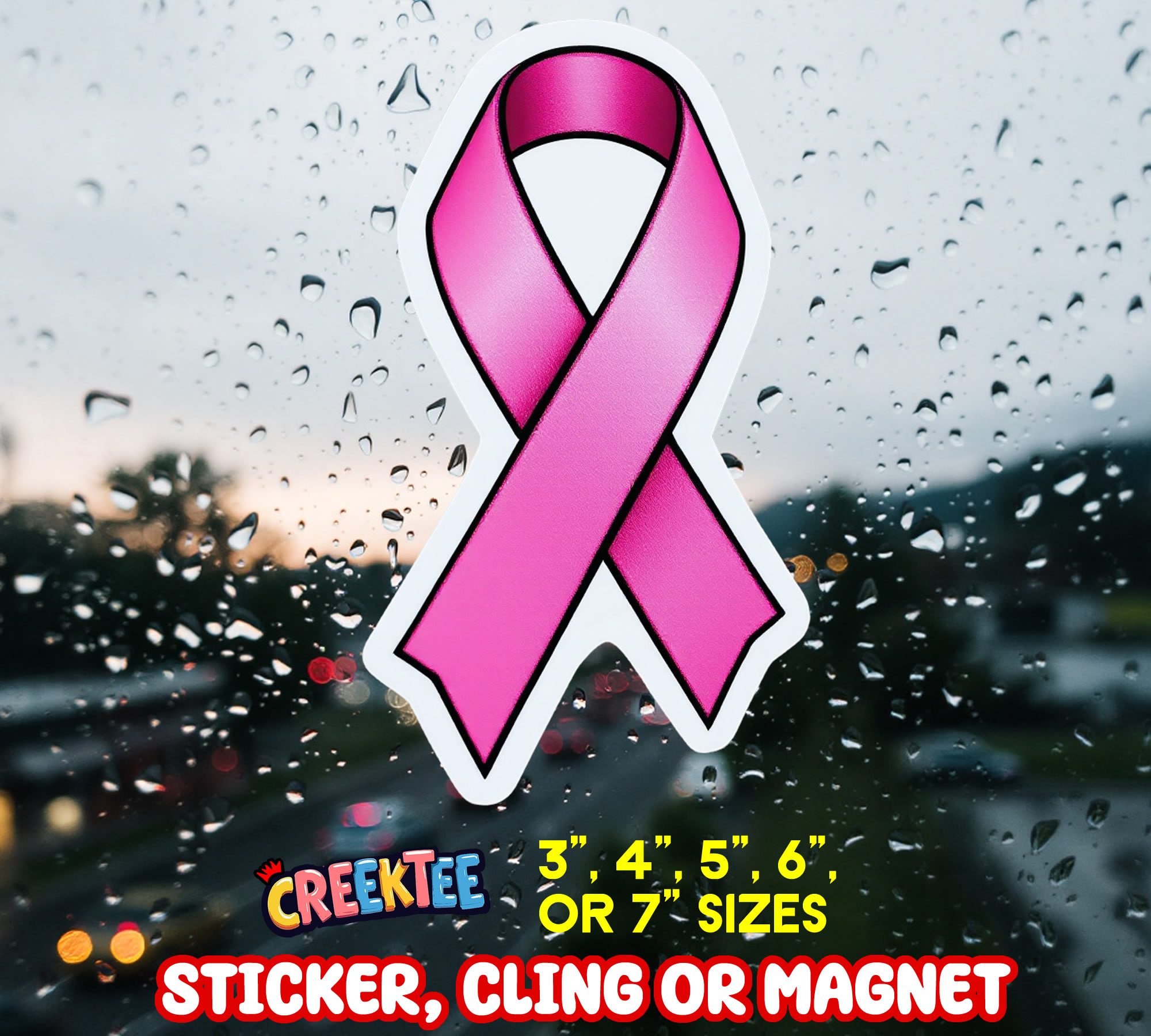 Cancer Ribbon Die Cut Vinyl Sticker  Window Cling or Magnet with Laminate Coating in Various Sizes - Custom Bumper Sticker, Vinyl Sticker, or Magnet