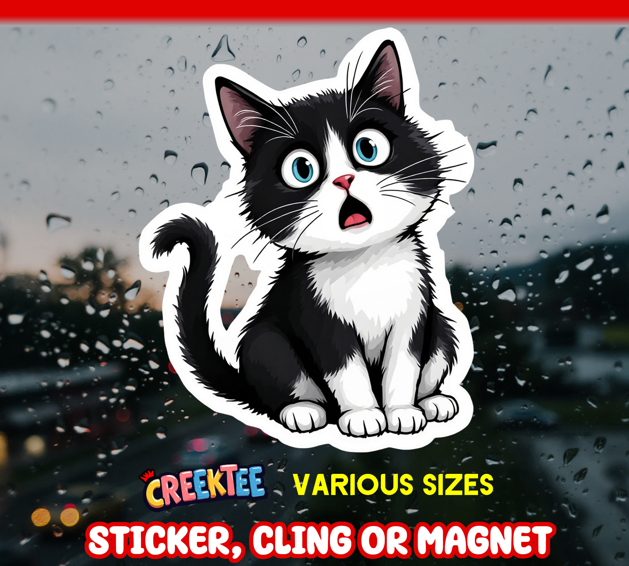 Black and White Cat Die Cut Vinyl Sticker  Window Cling or Magnet with Laminate Coating in Various Sizes - Custom Bumper Sticker, Vinyl Sticker, or Magnet