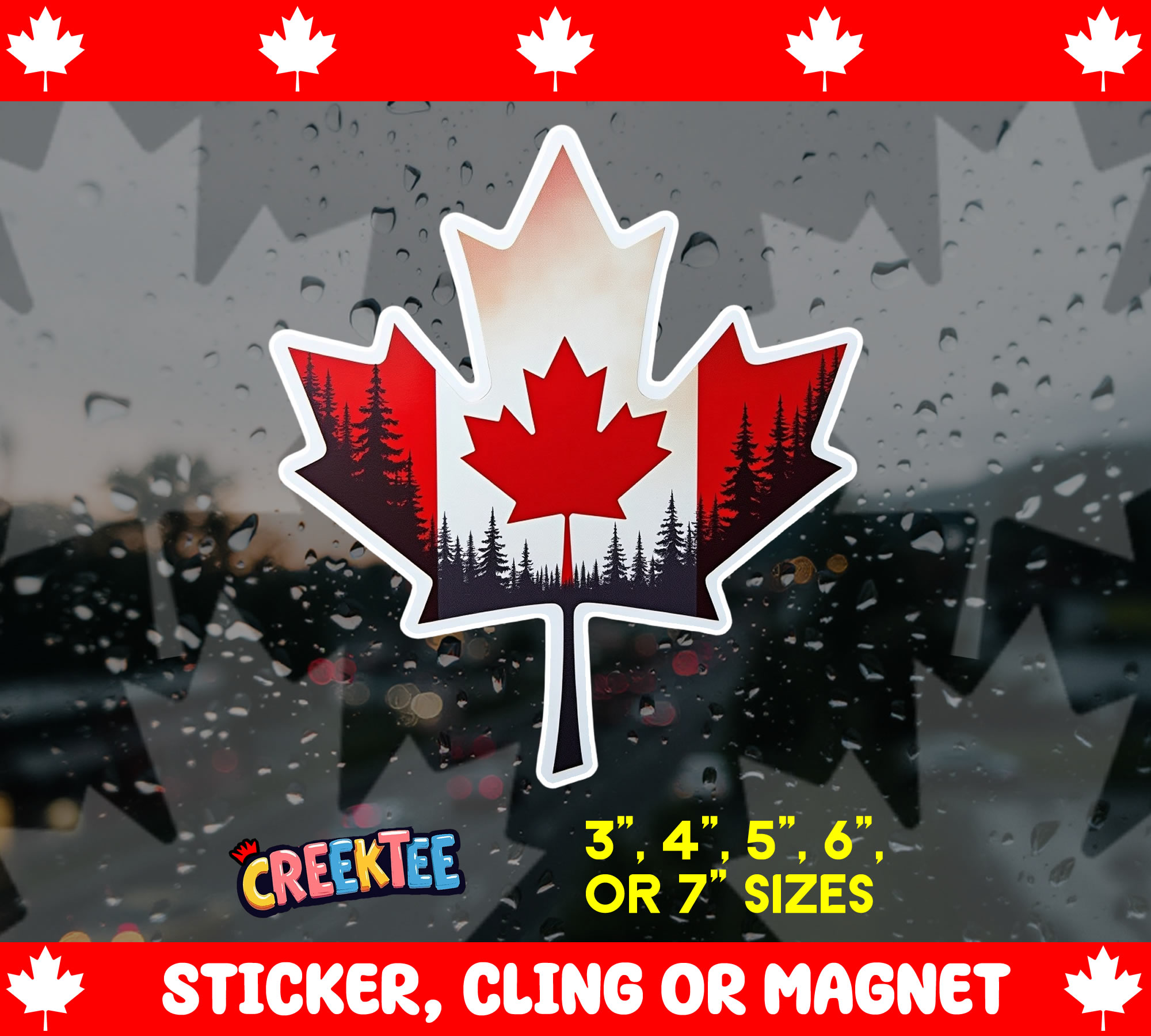 Canada Maple Leaf Die Cut Vinyl Sticker  Window Cling or Magnet with Laminate Coating in Various Sizes - Custom Bumper Sticker, Vinyl Sticker, or Magnet