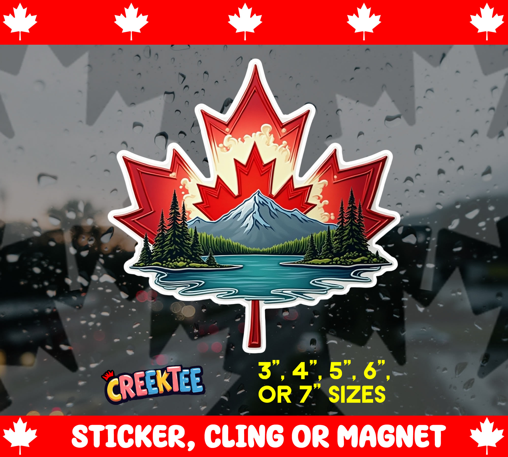 Canada Maple Leaf Die Cut Vinyl Sticker  Window Cling or Magnet with Laminate Coating in Various Sizes - Custom Bumper Sticker, Vinyl Sticker, or Magnet