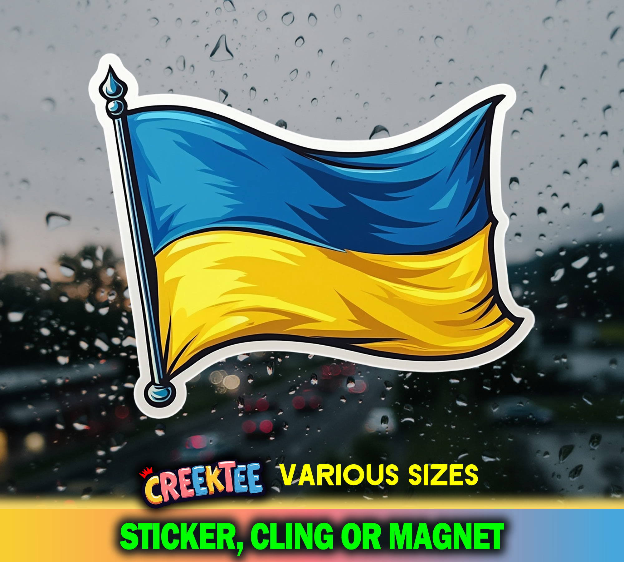 Ukraine Flag Die Cut Vinyl Sticker  Window Cling or Magnet with Laminate Coating in Various Sizes - Custom Bumper Sticker, Vinyl Sticker, or Magnet