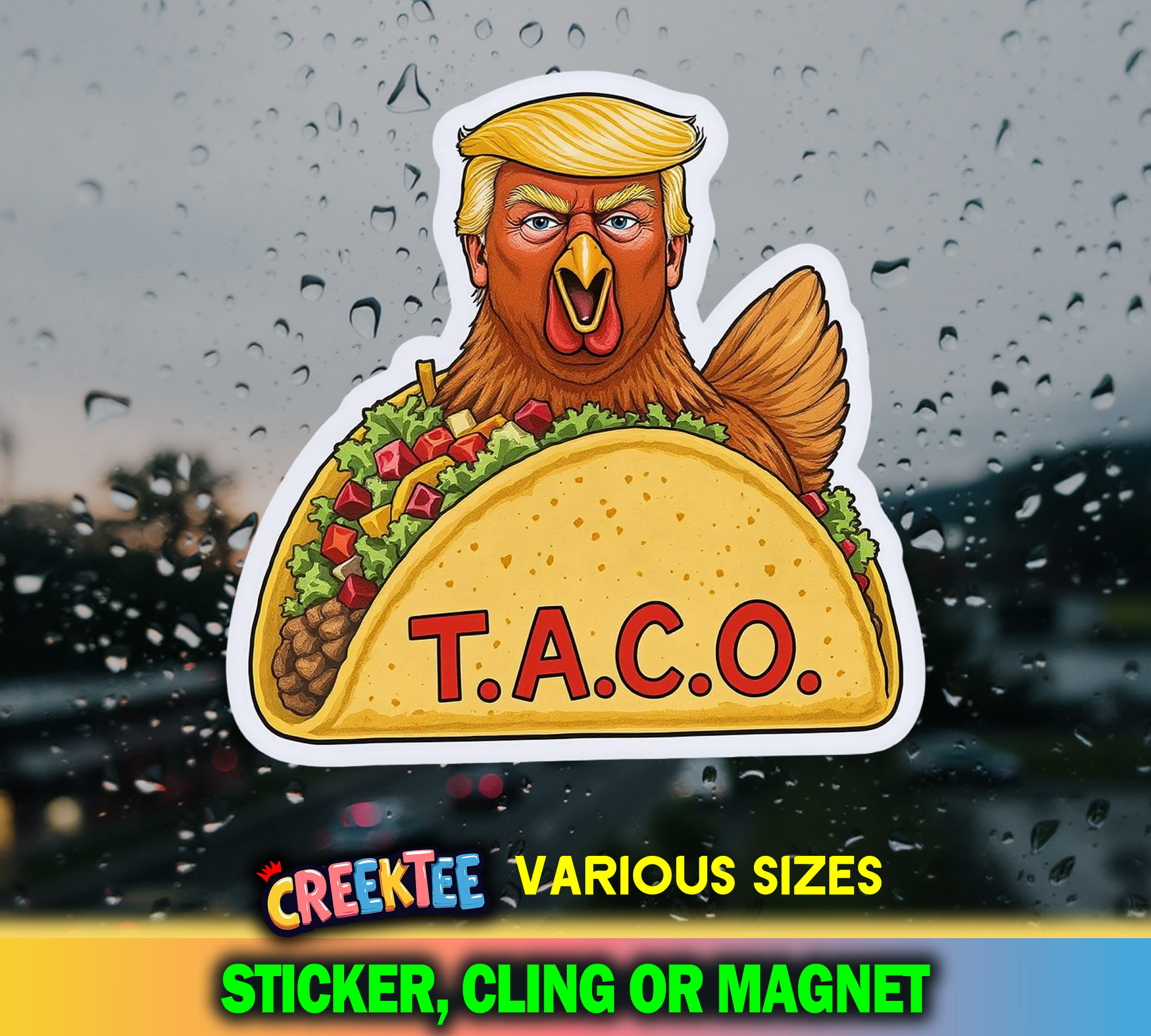 Chicken Taco Die Cut Vinyl Sticker  Window Cling or Magnet with Laminate Coating in Various Sizes - Custom Bumper Sticker, Vinyl Sticker, or Magnet