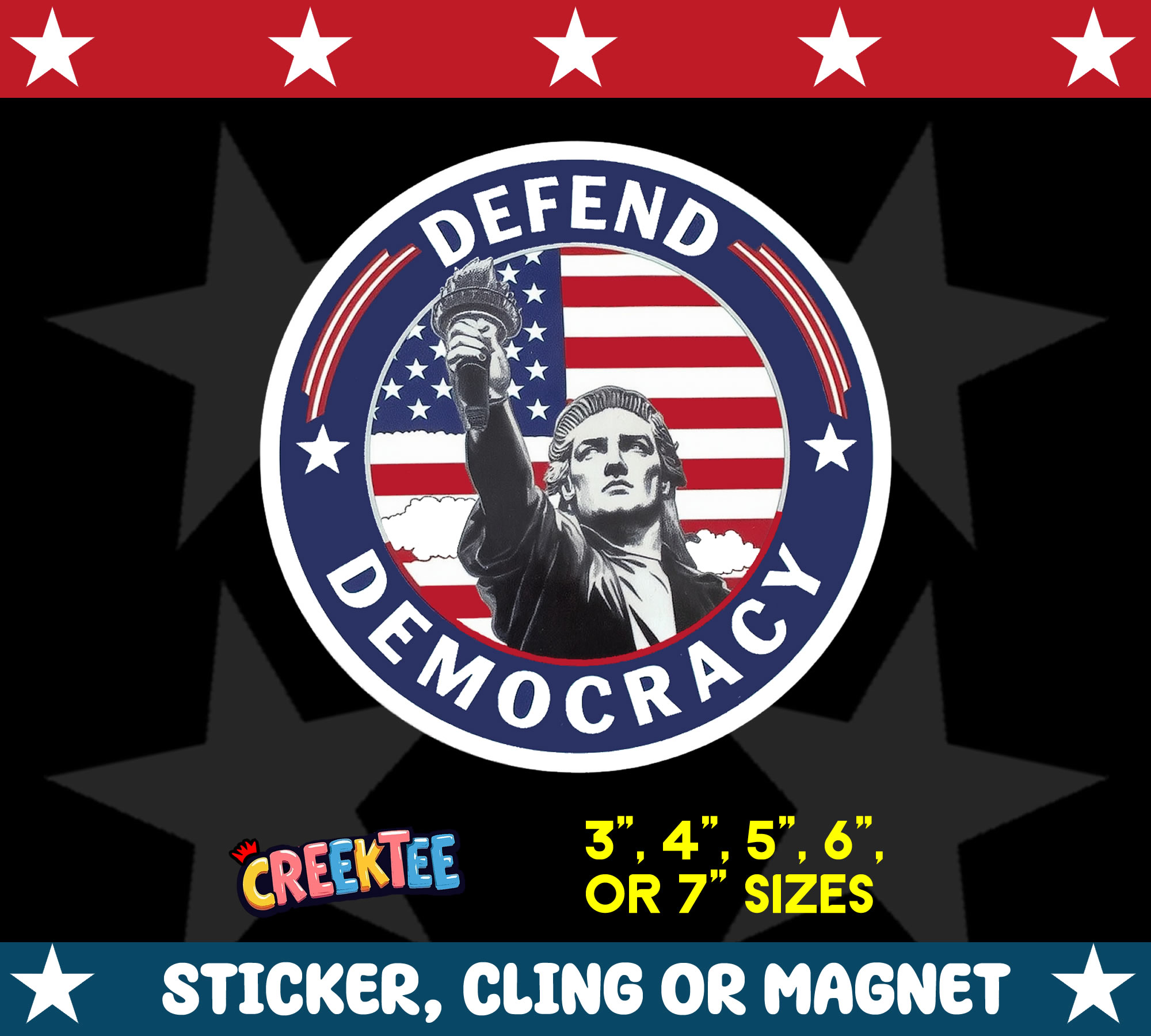 Defend Democracy Die Cut Vinyl Sticker  Window Cling or Magnet with Laminate Coating in Various Sizes - Custom Bumper Sticker, Vinyl Sticker, or Magnet